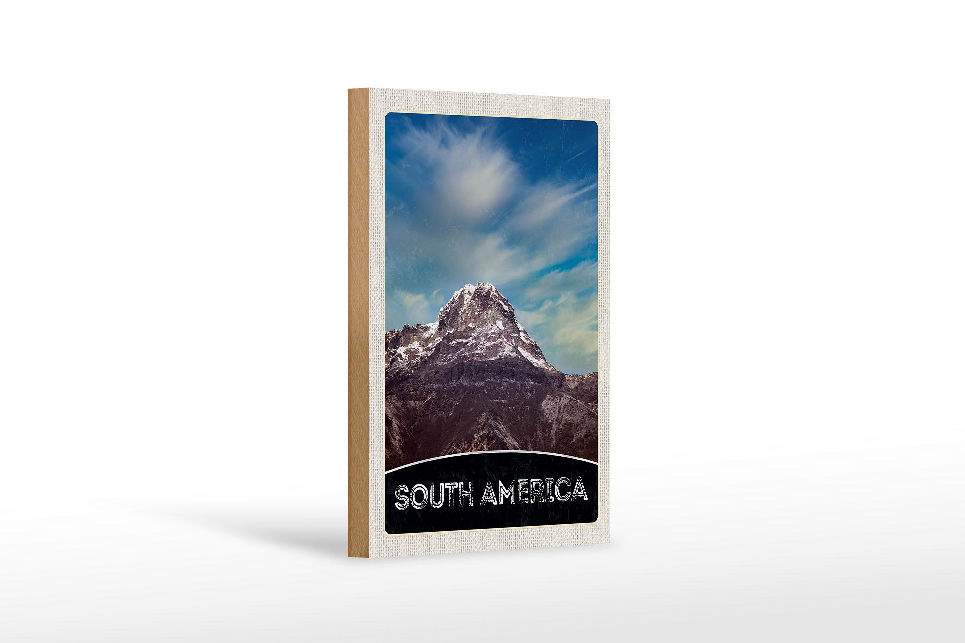 Holzschild Reise 12x18 cm Süd Amerika Gebirge Natur Schnee Schild