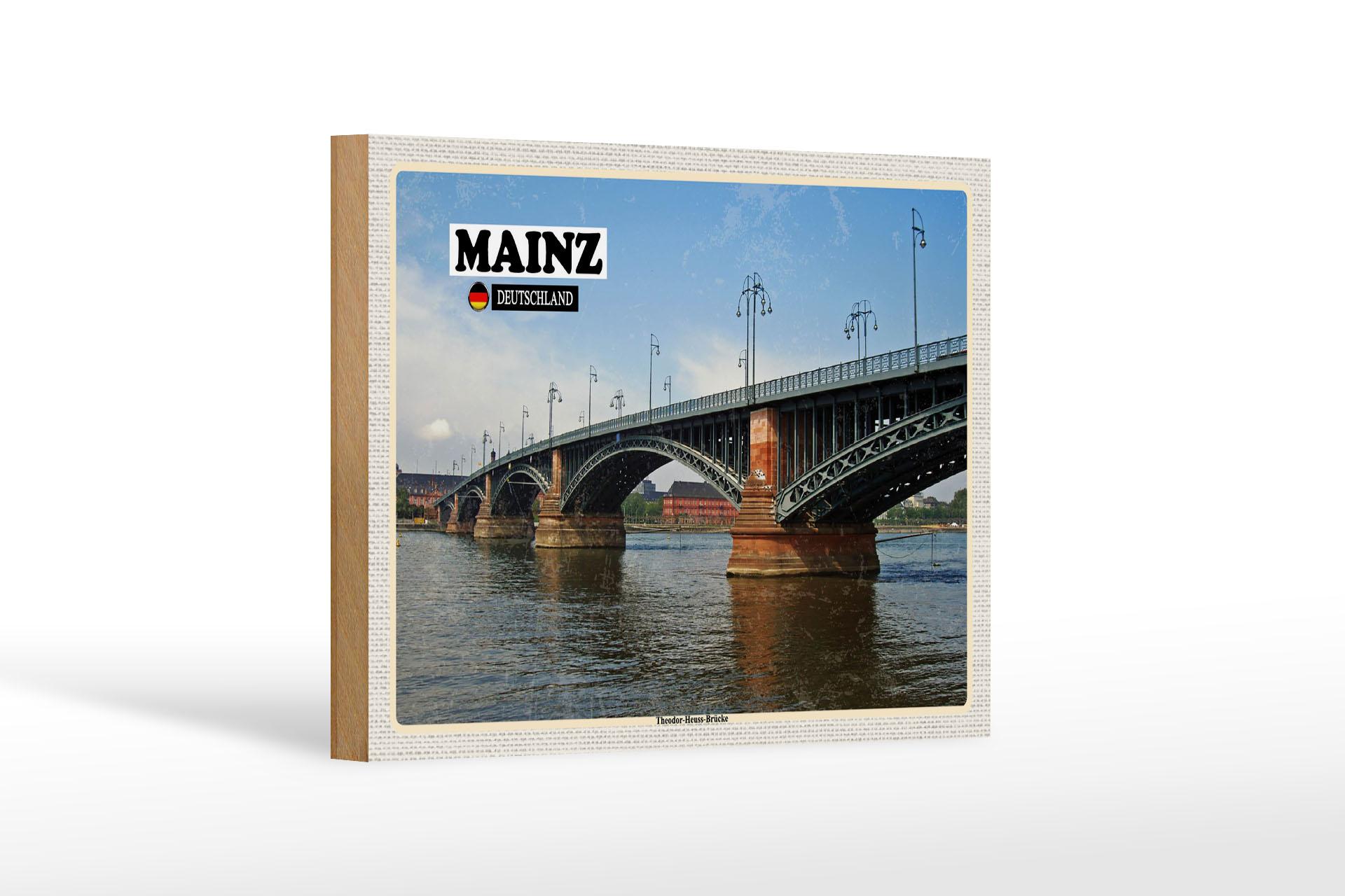 Holzschild Städte Mainz Theodor-Heuss-Brücke Deko 18x12 cm Schild