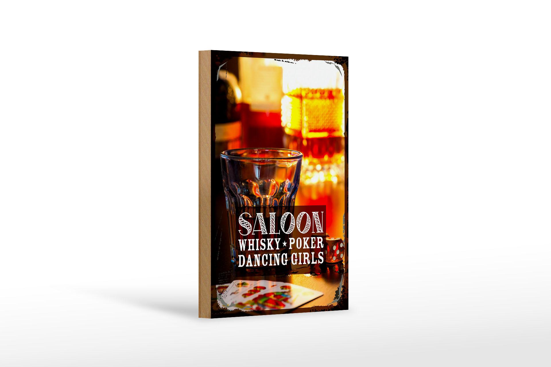 Holzschild Spruch Saloon Whisky Poker Zigarre Girls 12x18 cm Schild