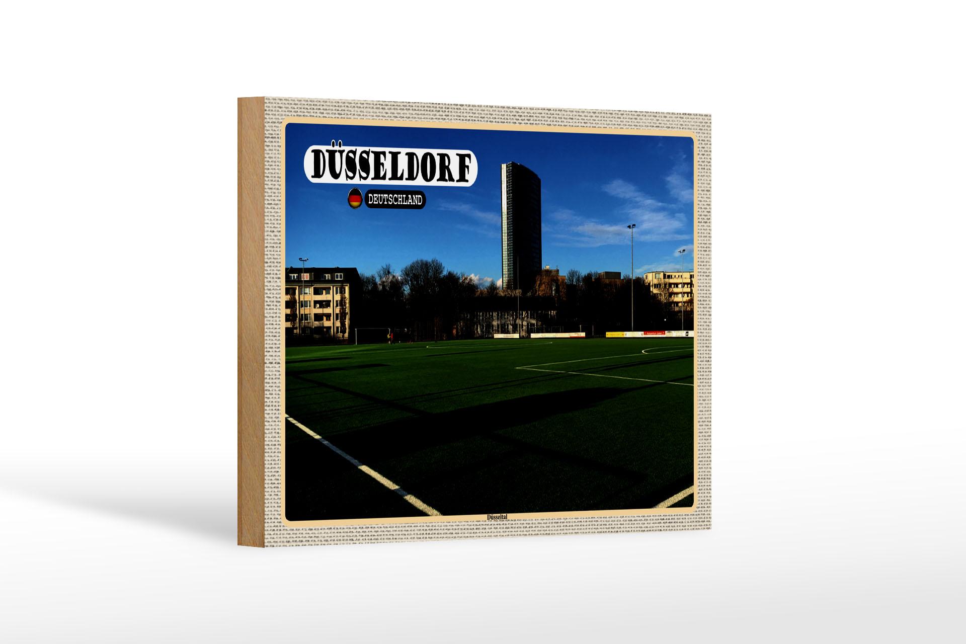 Holzschild Städte Düsseldorf Düsseltal Fußballplatz 18x12 cm Schild