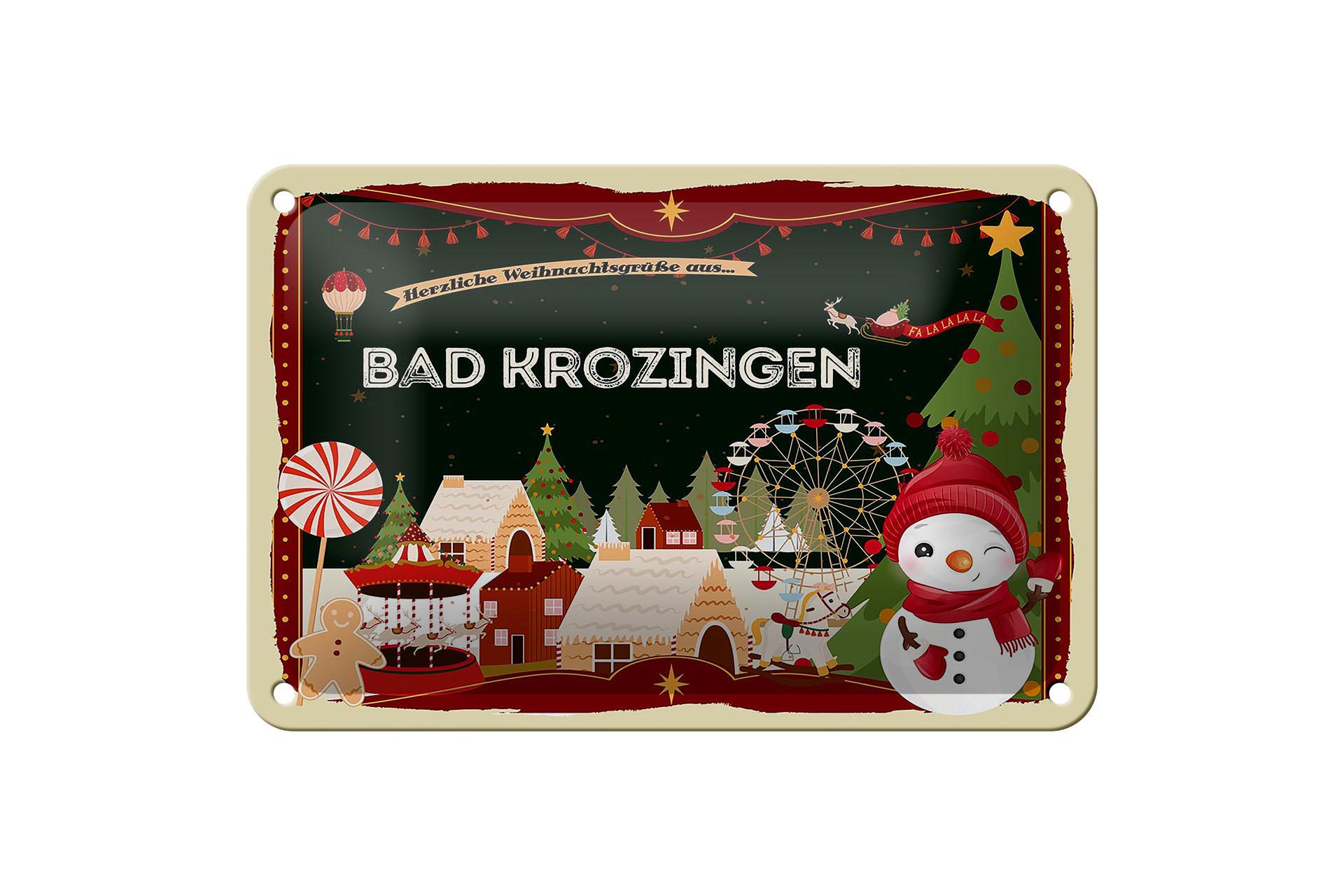 Blechschild Weihnachten Grüße BAD KROZINGEN Geschenk Schild  18x12 cm