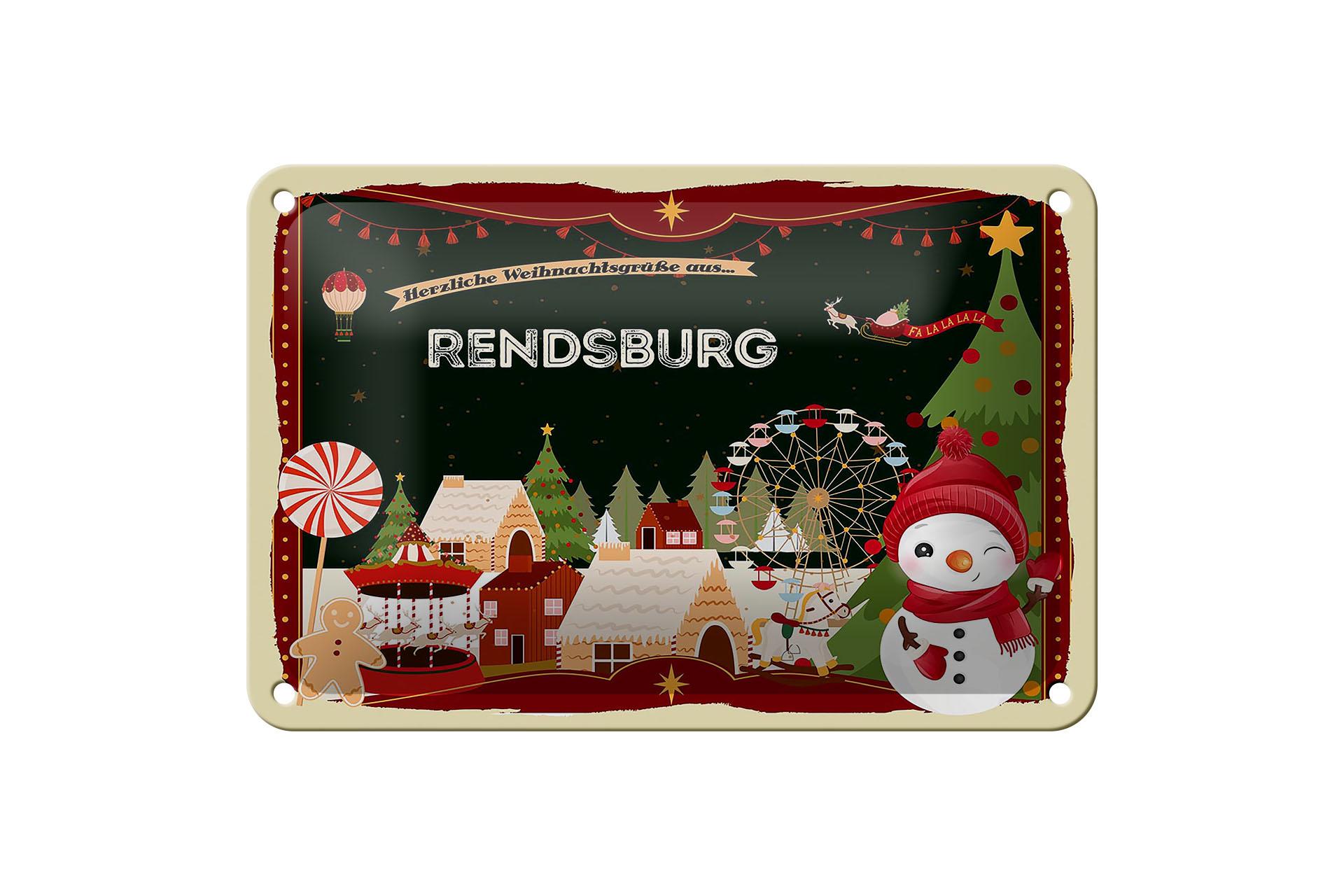 Blechschild Weihnachten Grüße RENDSBURG Geschenk Deko Schild  18x12 cm