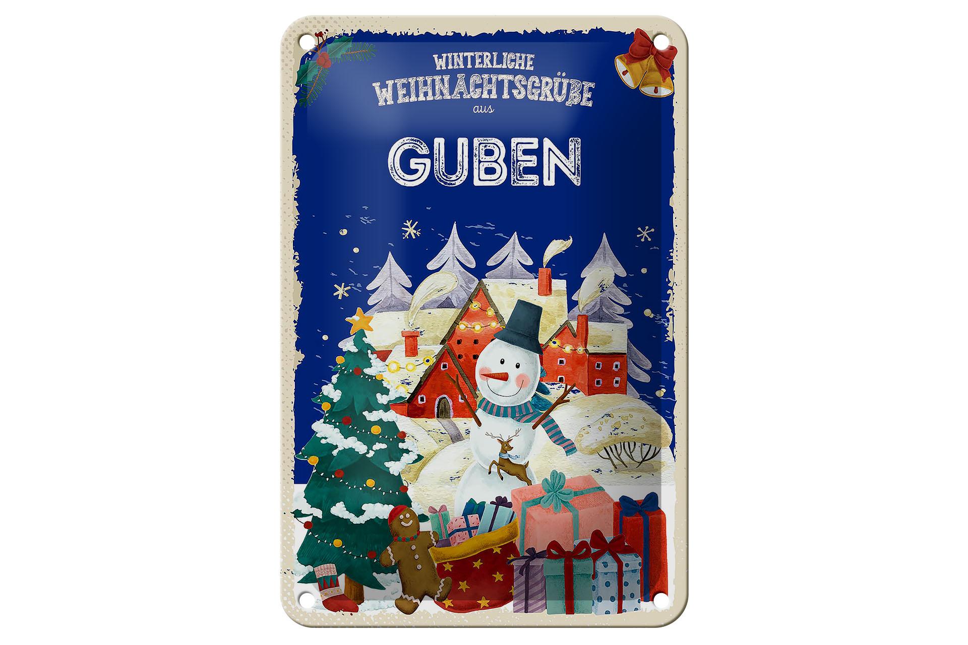 Blechschild Weihnachtsgrüße aus GUBEN Geschenk Deko Schild  12x18 cm