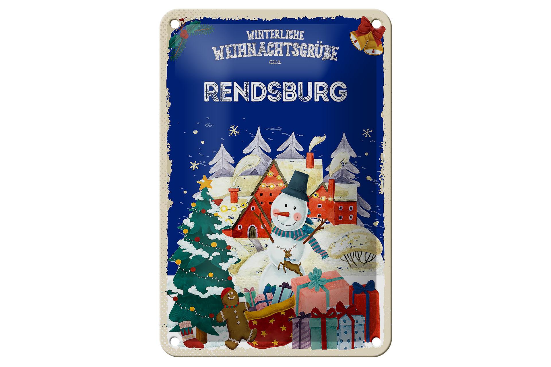 Blechschild Weihnachtsgrüße RENDSBURG Geschenk Deko Schild 12x18 cm
