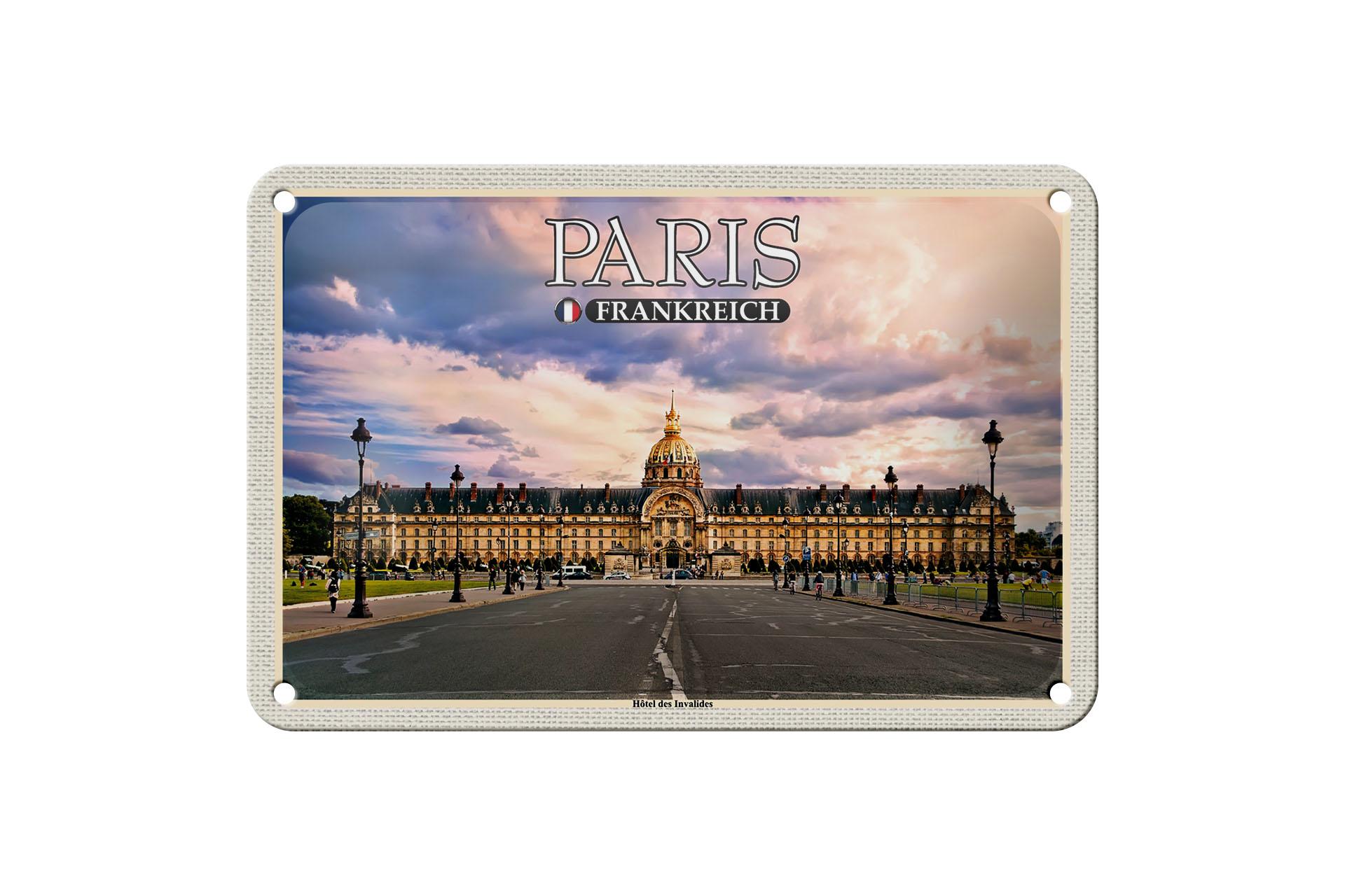 Blechschild Reise 18x12 cm Paris Frankreich Hotel des Invalides Deko