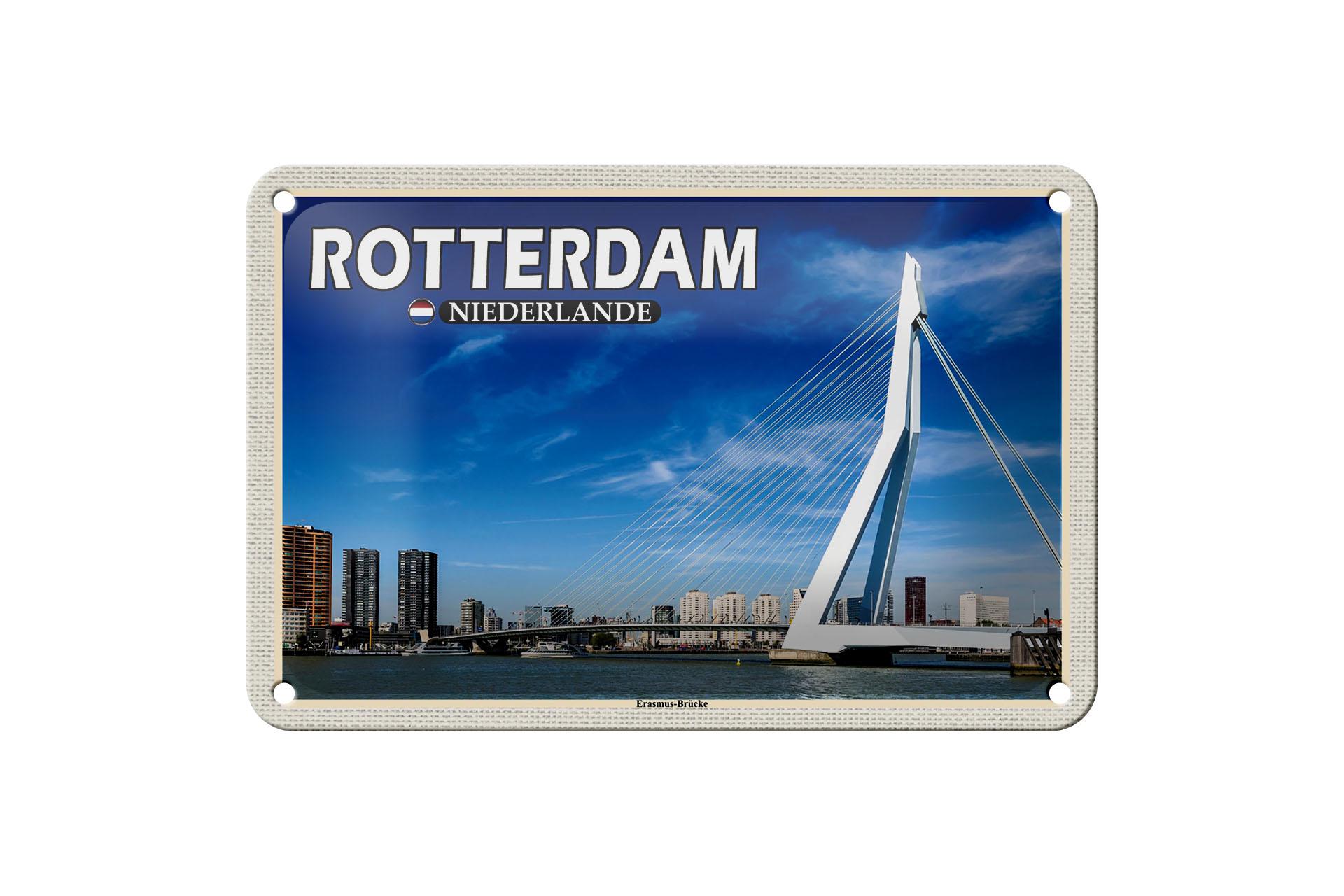 Blechschild Reise 18x12 cm Rotterdam Niederlande Erasmus-Brücke Deko
