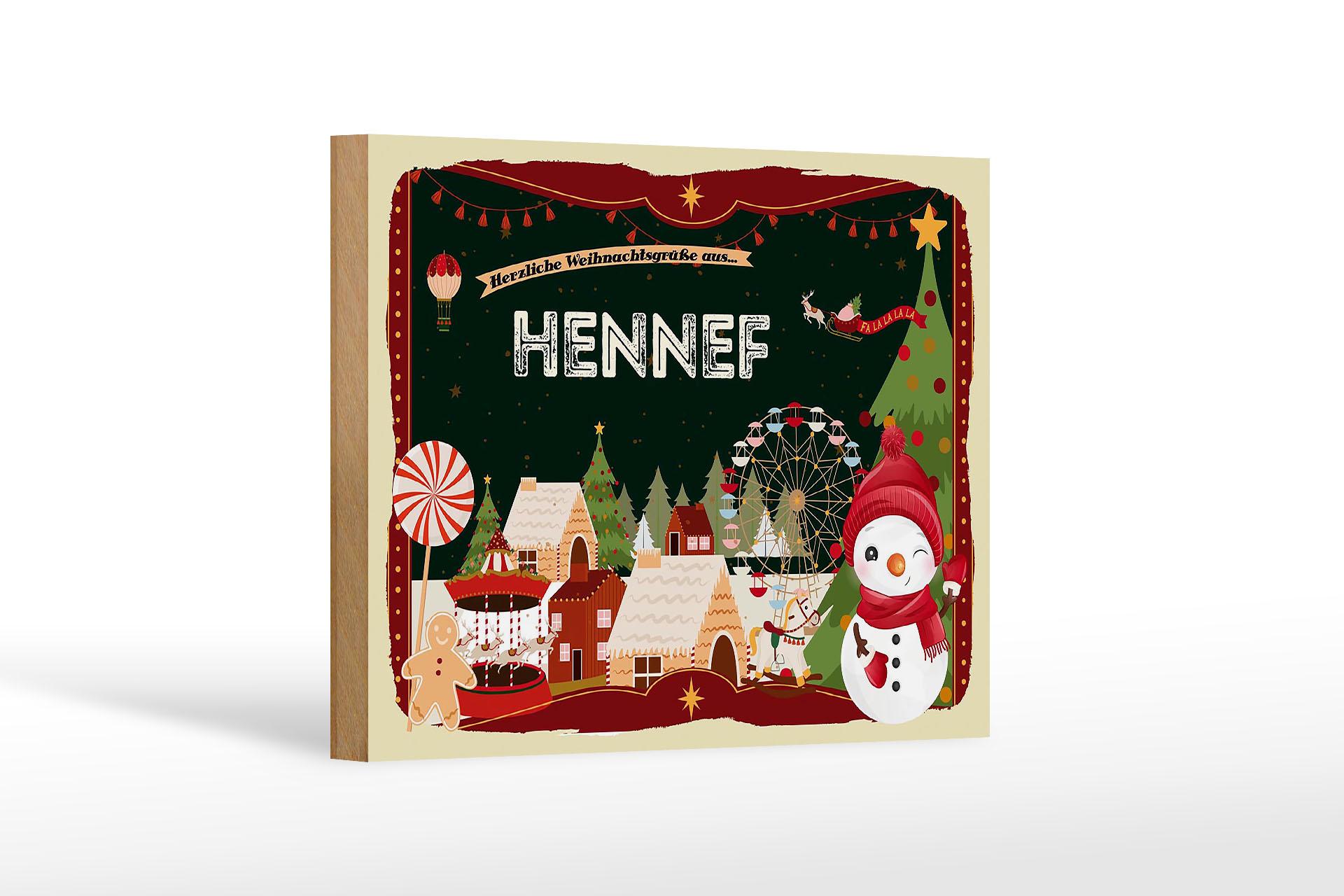 Holzschild Weihnachten Grüße aus HENNEF Geschenk Deko Schild  18x12 cm