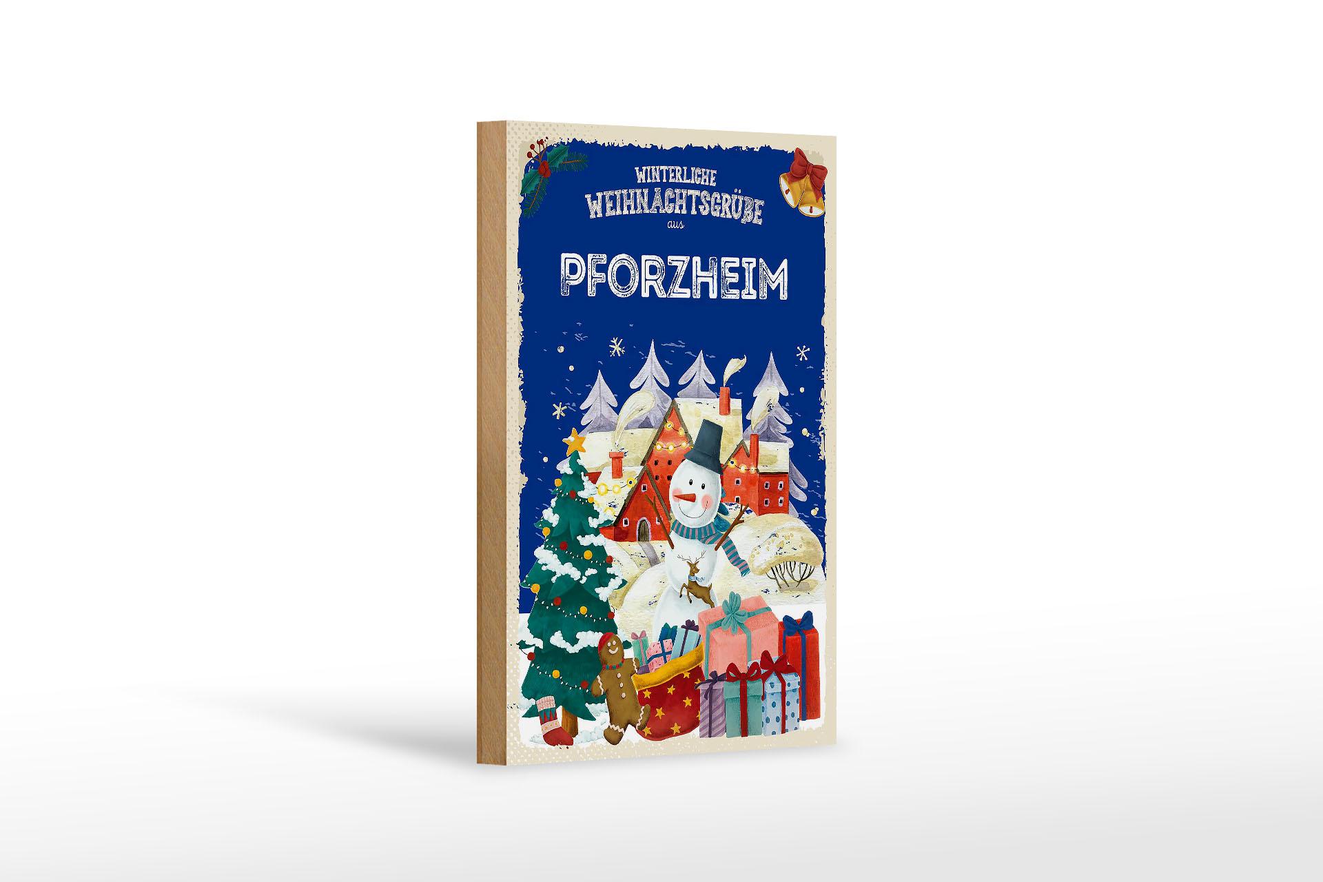 Holzschild Weihnachtsgrüße PFORZHEIM Geschenk Deko Schild 12x18 cm