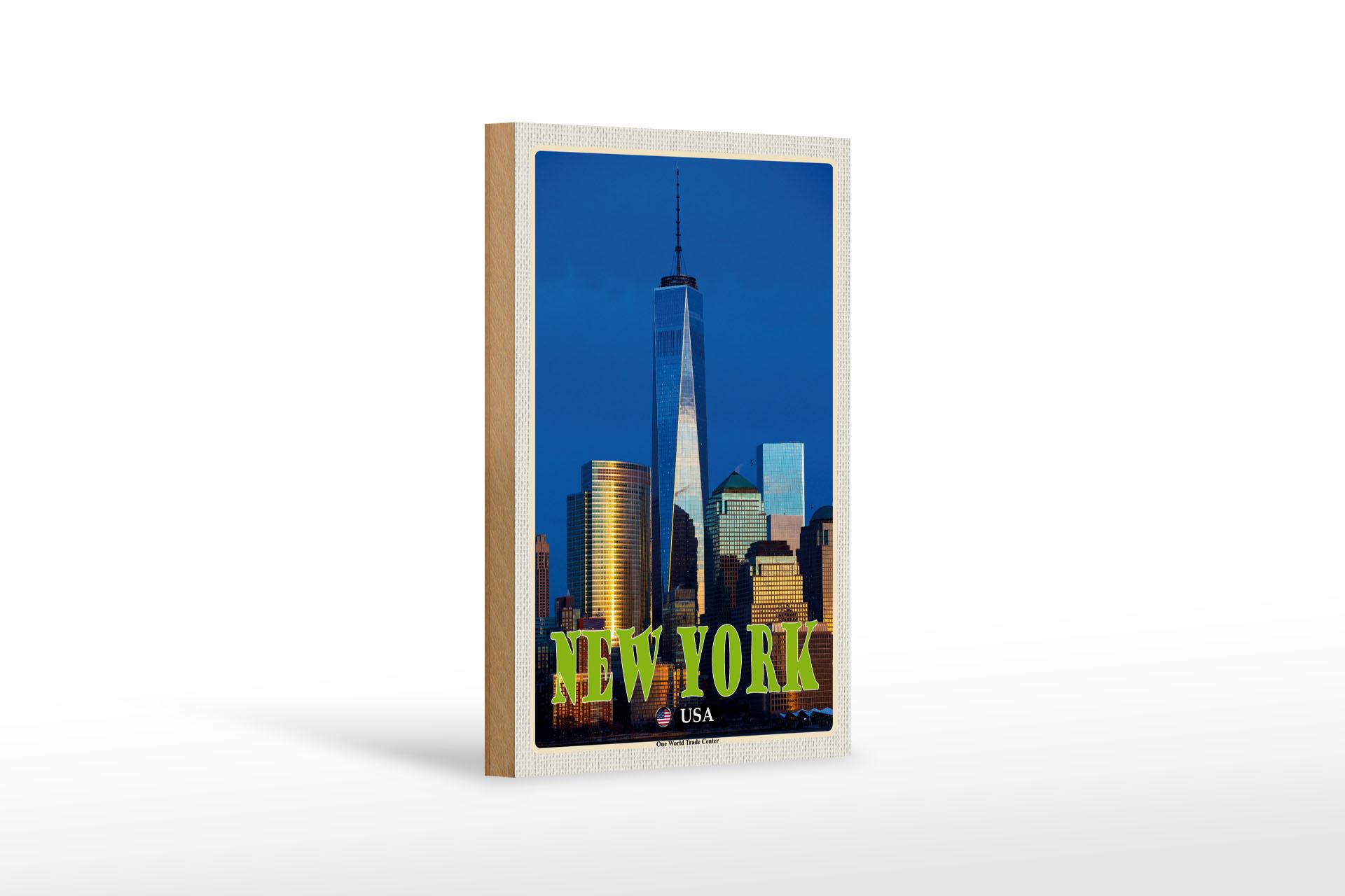 Holzschild Reise 12x18 cm New York USA One World Trade Center Deko