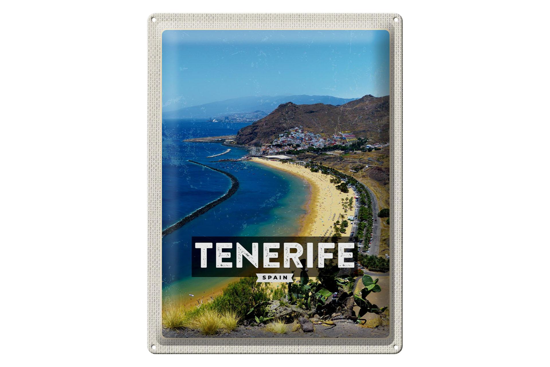 Blechschild Reise 30x40 cm Tenerife Spain Panorama Bild Deko Meer