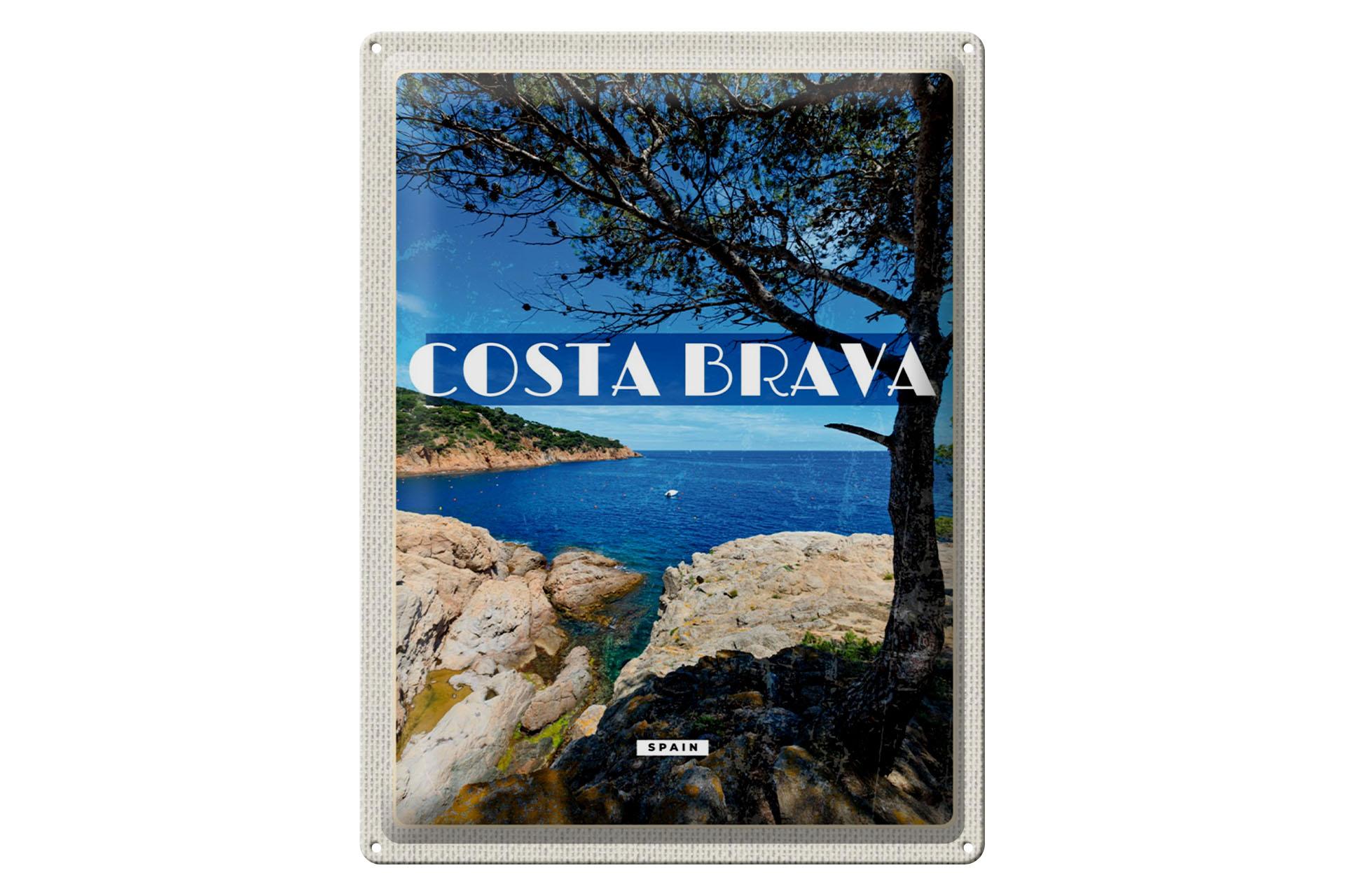 Blechschild Reise 30x40 cm Costa brava Spain Meer Berge Urlaub