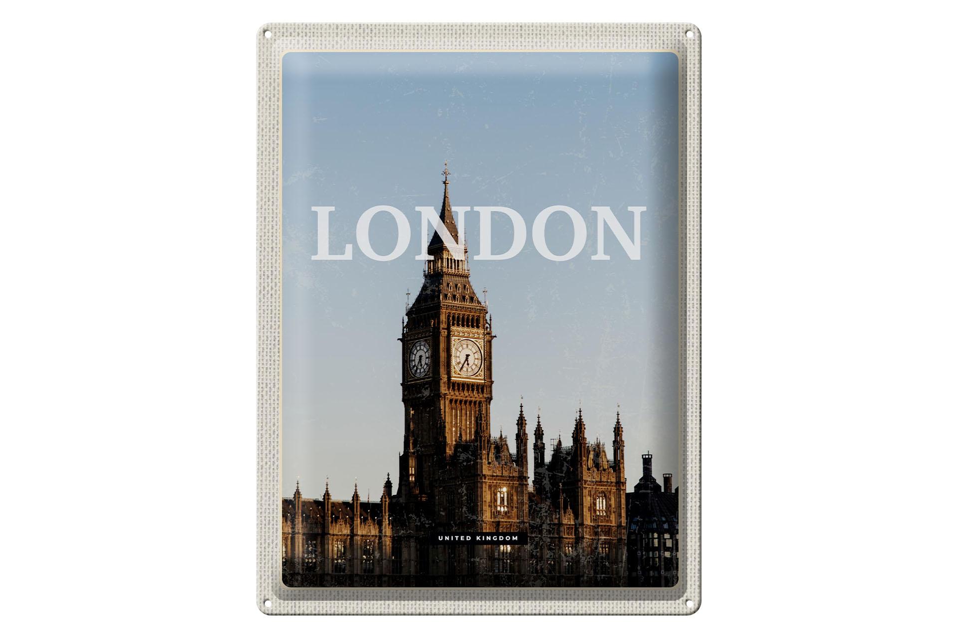 Blechschild Reise 30x40cm London UK Big Ben Glocke Geschenk Deko