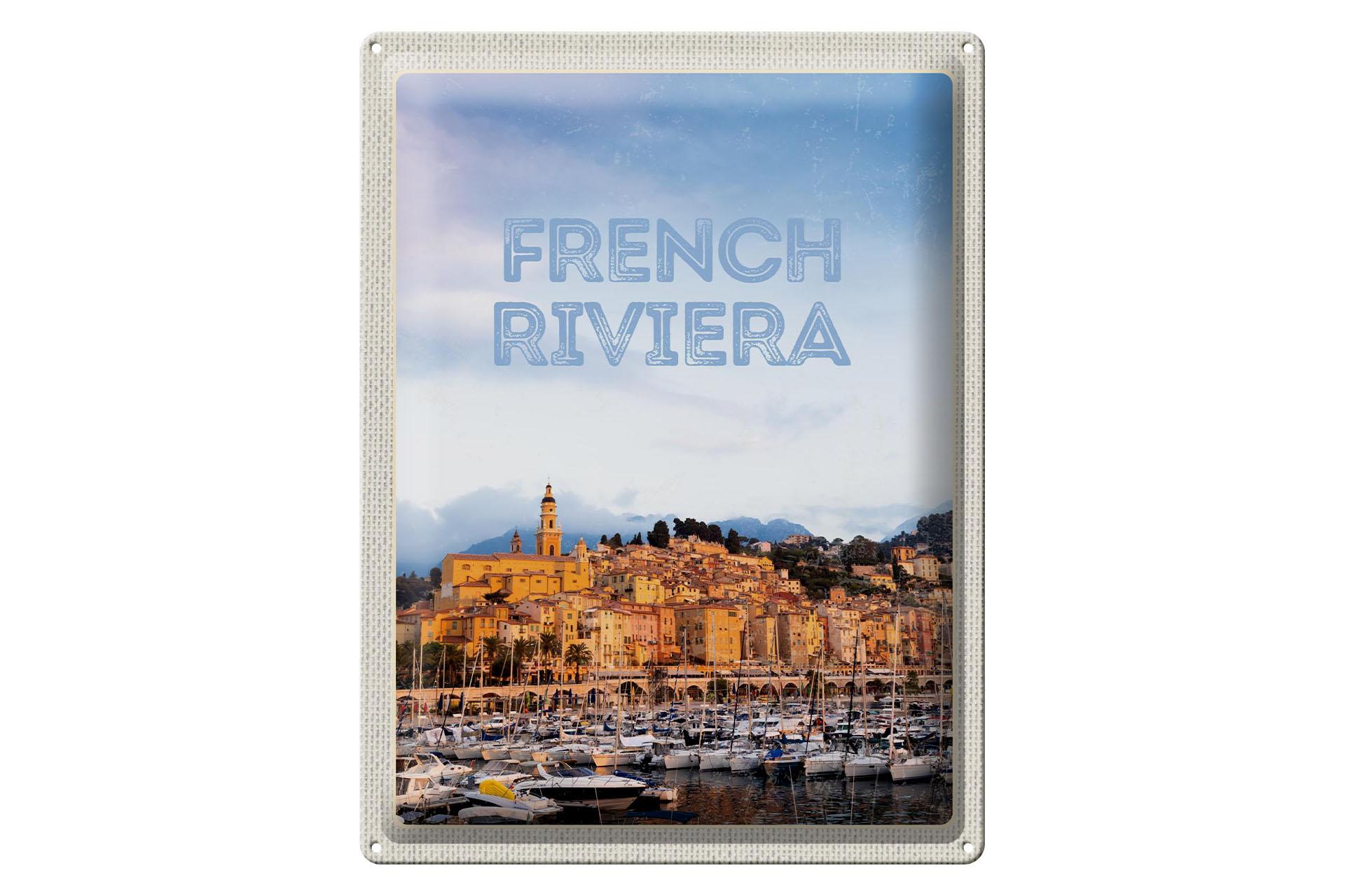 Blechschild Reise 30x40 cm French Riviera Panorama Bild Geschenk