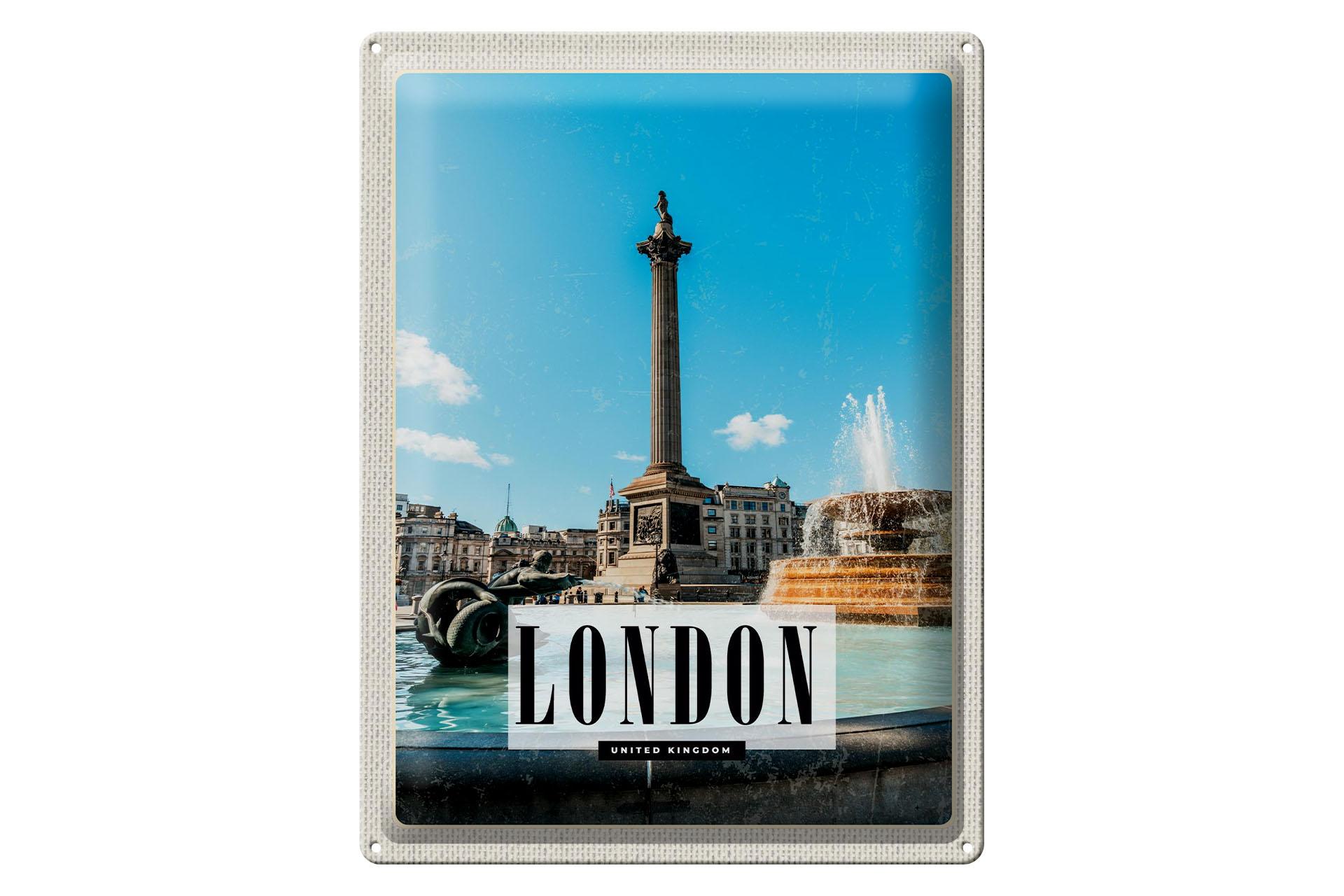 Blechschild Reise 30x40 cm London UK Brunnen Trafalgar Square