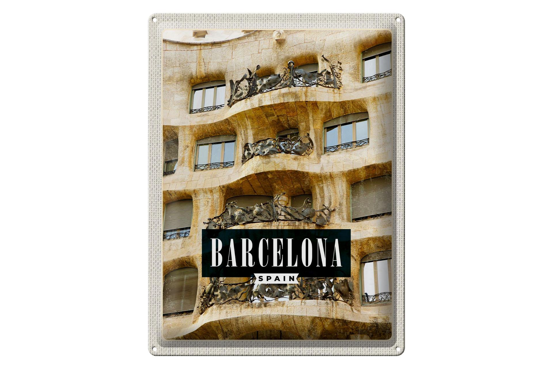 Blechschild Reise 30x40 cm Barcelona Spanien Architektur Urlaub