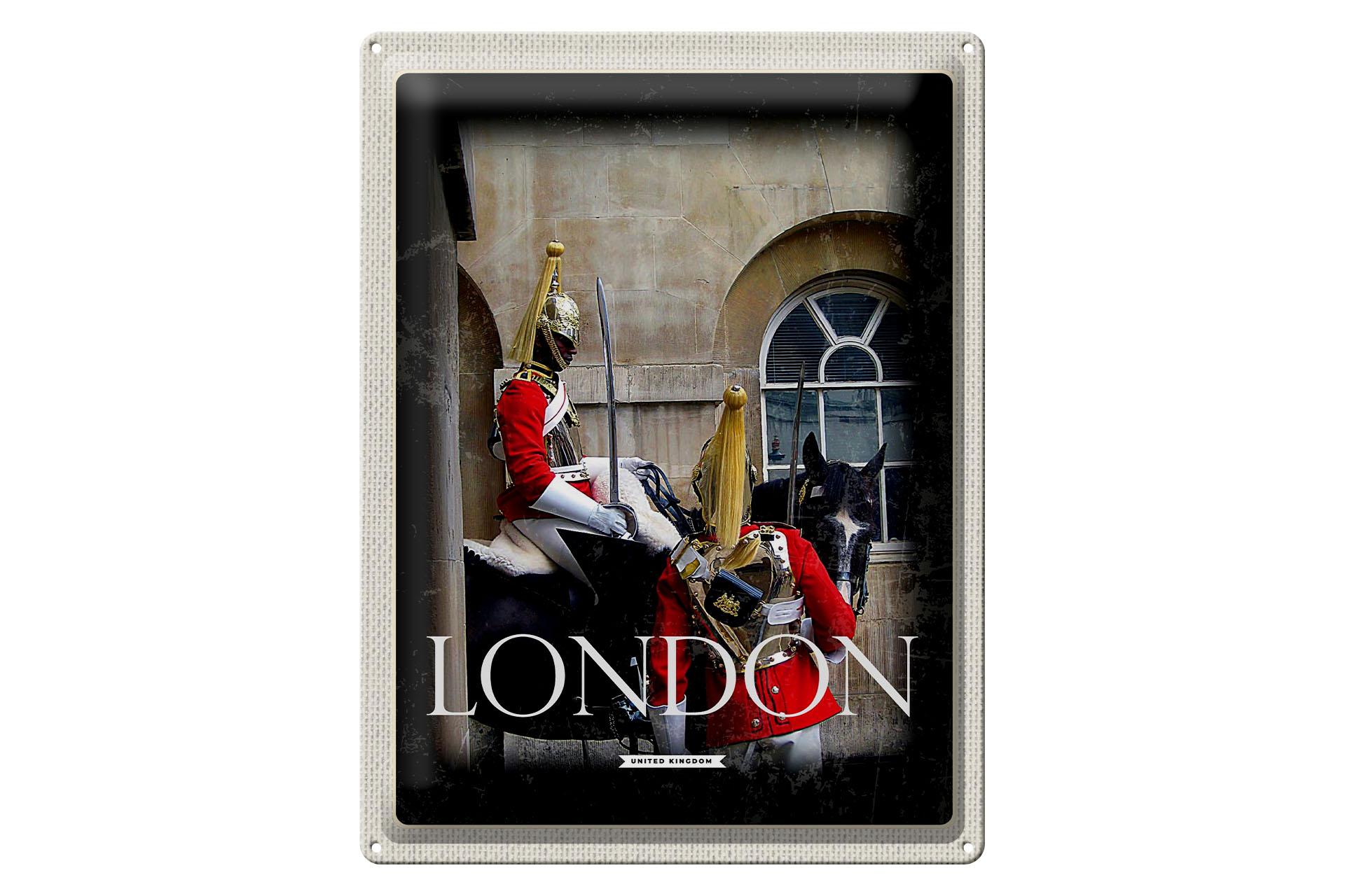 Blechschild Reise 30x40 cm London England Soldat Pferd Deko