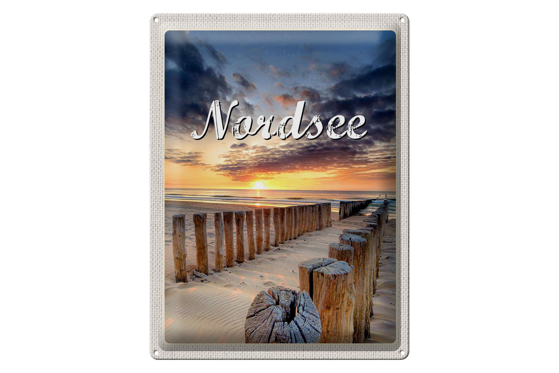 Blechschild Reise 30x40 cm Nordsee Strand Sonnenuntergang Abend