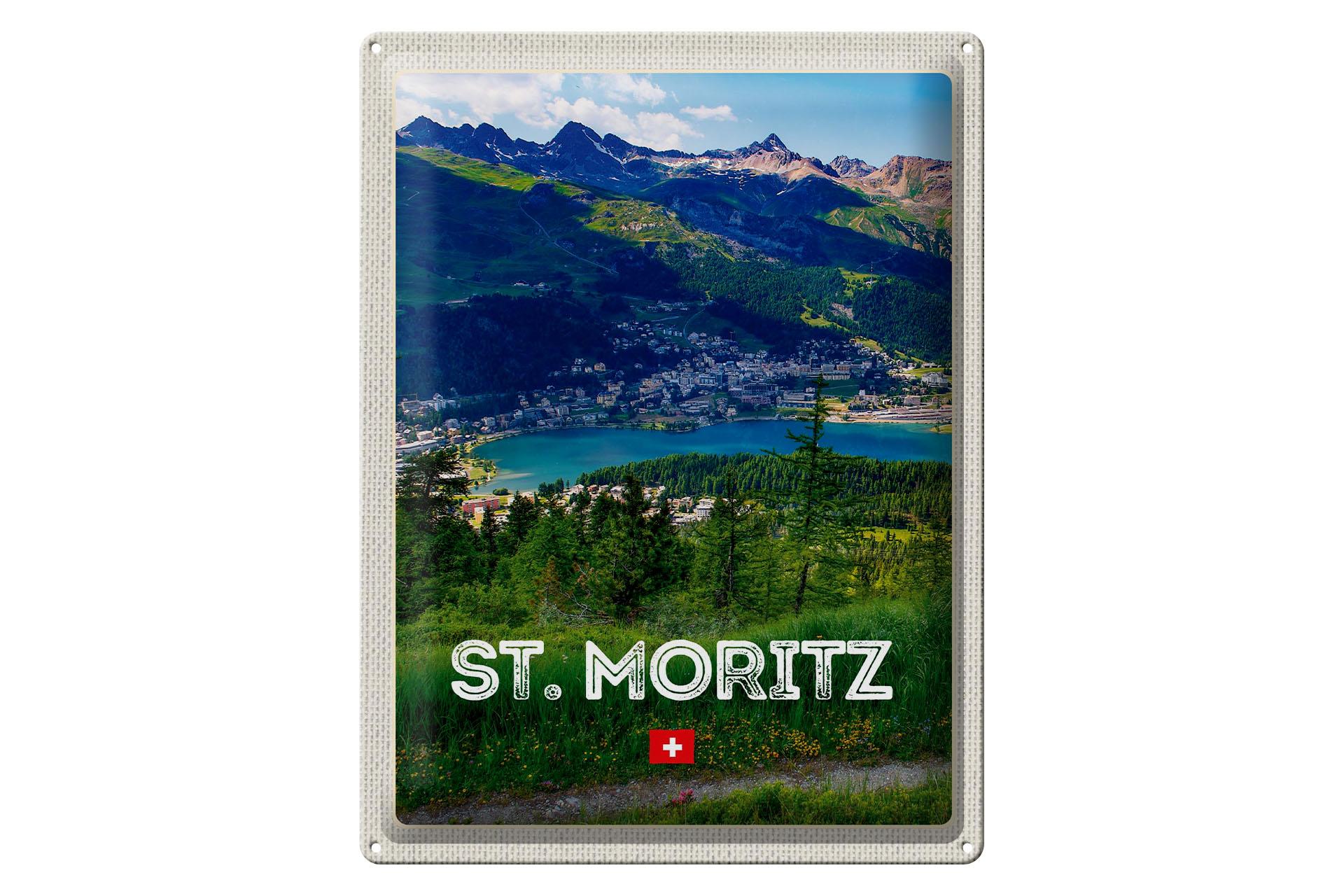 Blechschild Reise 30x40 cm St. Moritz Österreich Ausblich Reise