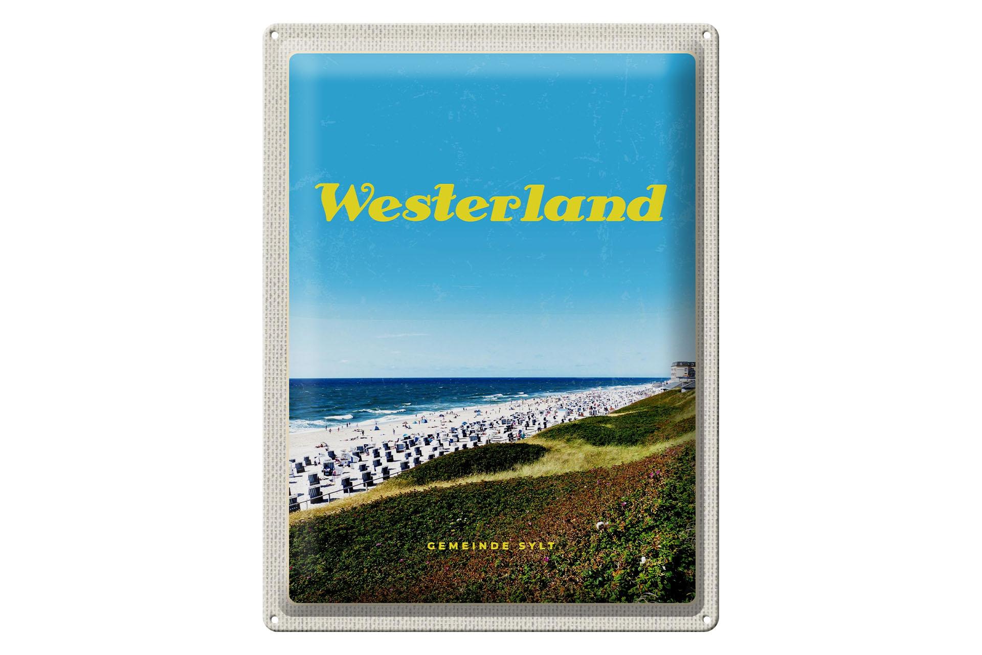 Blechschild Reise 30x40 cm Westerland Strand Meer Strandkörbe