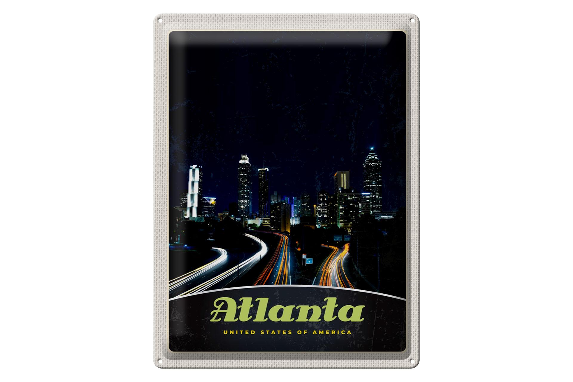 Blechschild Reise 30x40 cm Atlanta Amerika Stadt Straße Gebäude