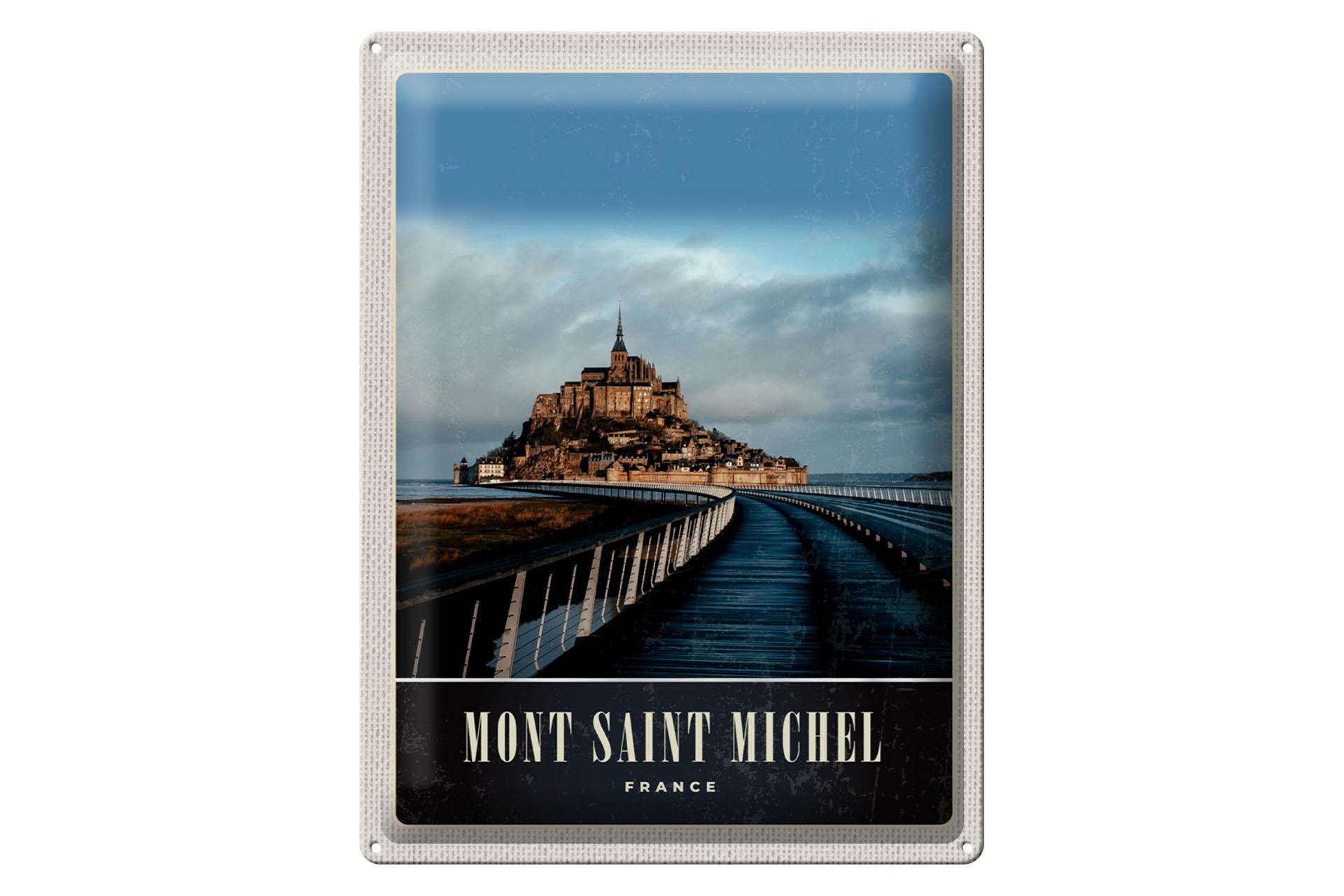 Blechschild Reise 30x40 cm Mont Saint Michel Frankreich Burg