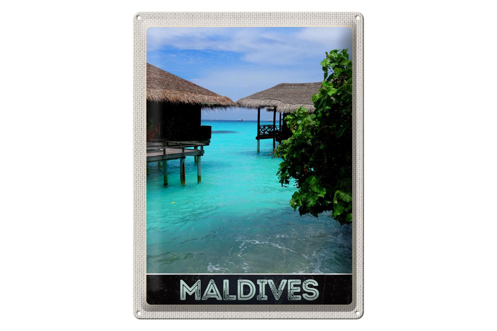 Blechschild Reise 30x40 cm Malediven Amerika Insel Meer Sonne