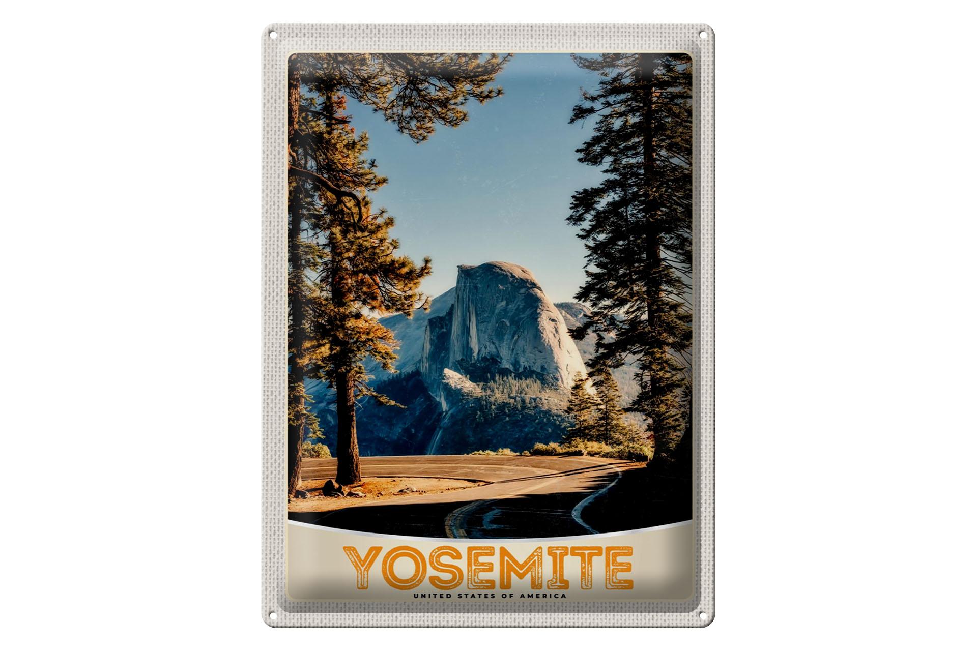 Blechschild Reise 30x40 cm Yosemite Amerika Natur Bäume Gebirge