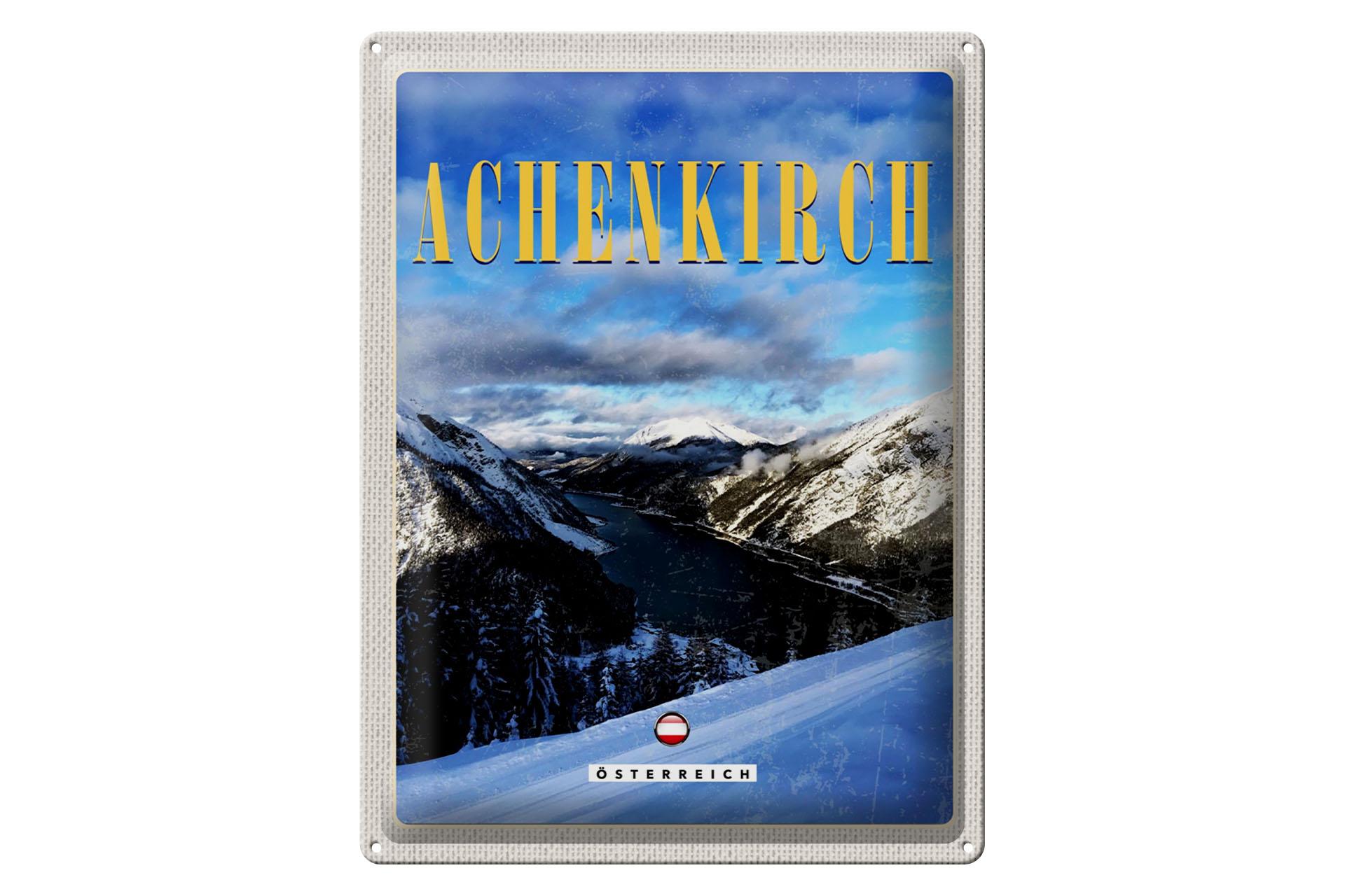 Blechschild Reise 30x40 cm Achenkirch Österreich Skiurlaub Schnee