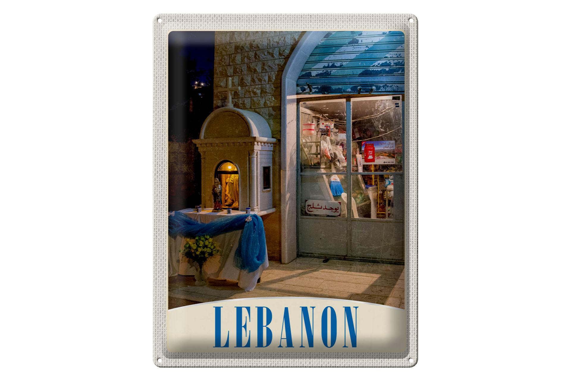 Blechschild Reise 30x40 cm Libanon Afrika Christen Kreuz Deko