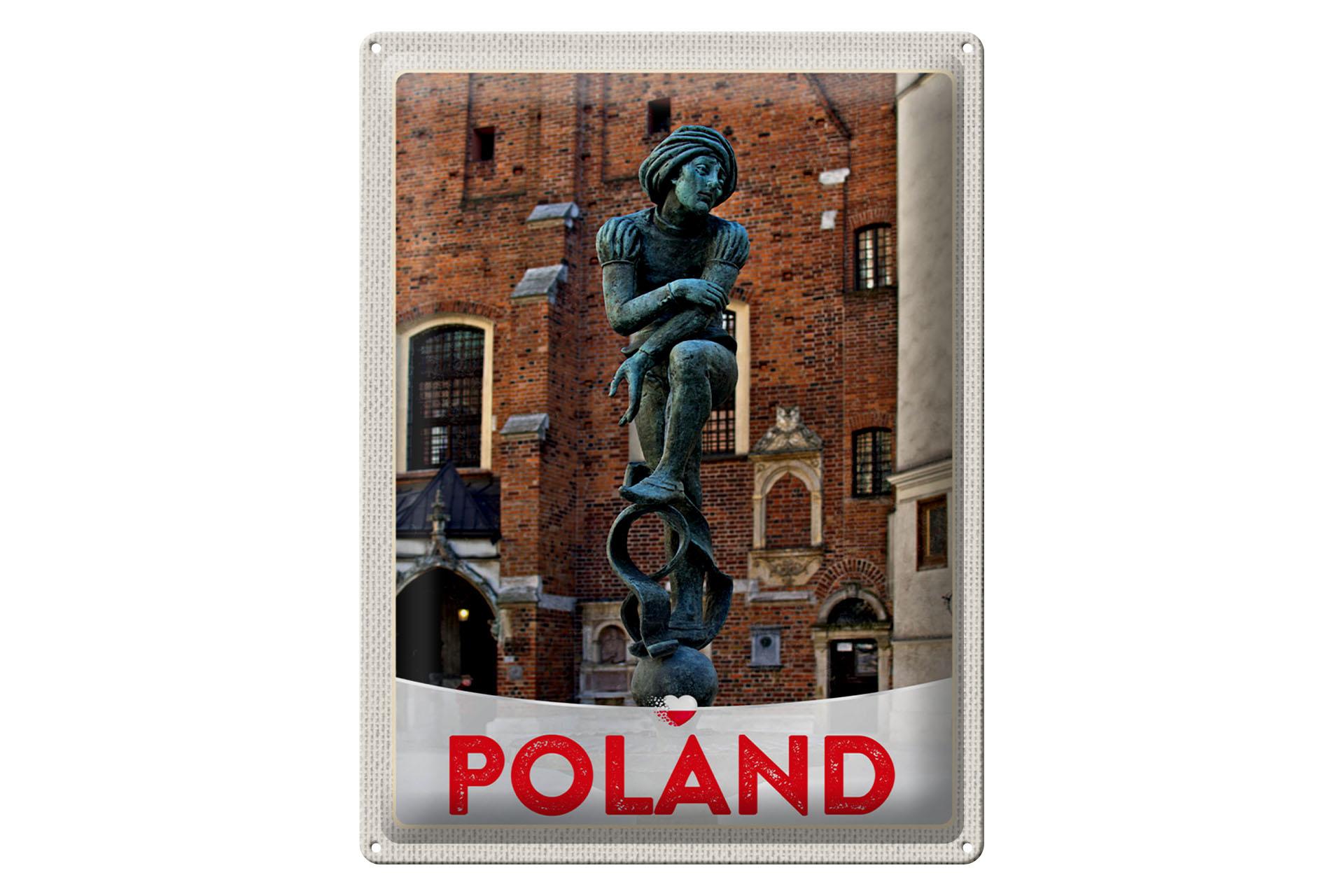 Blechschild Reise 30x40 cm Polen Europa Skulptur Altstadt