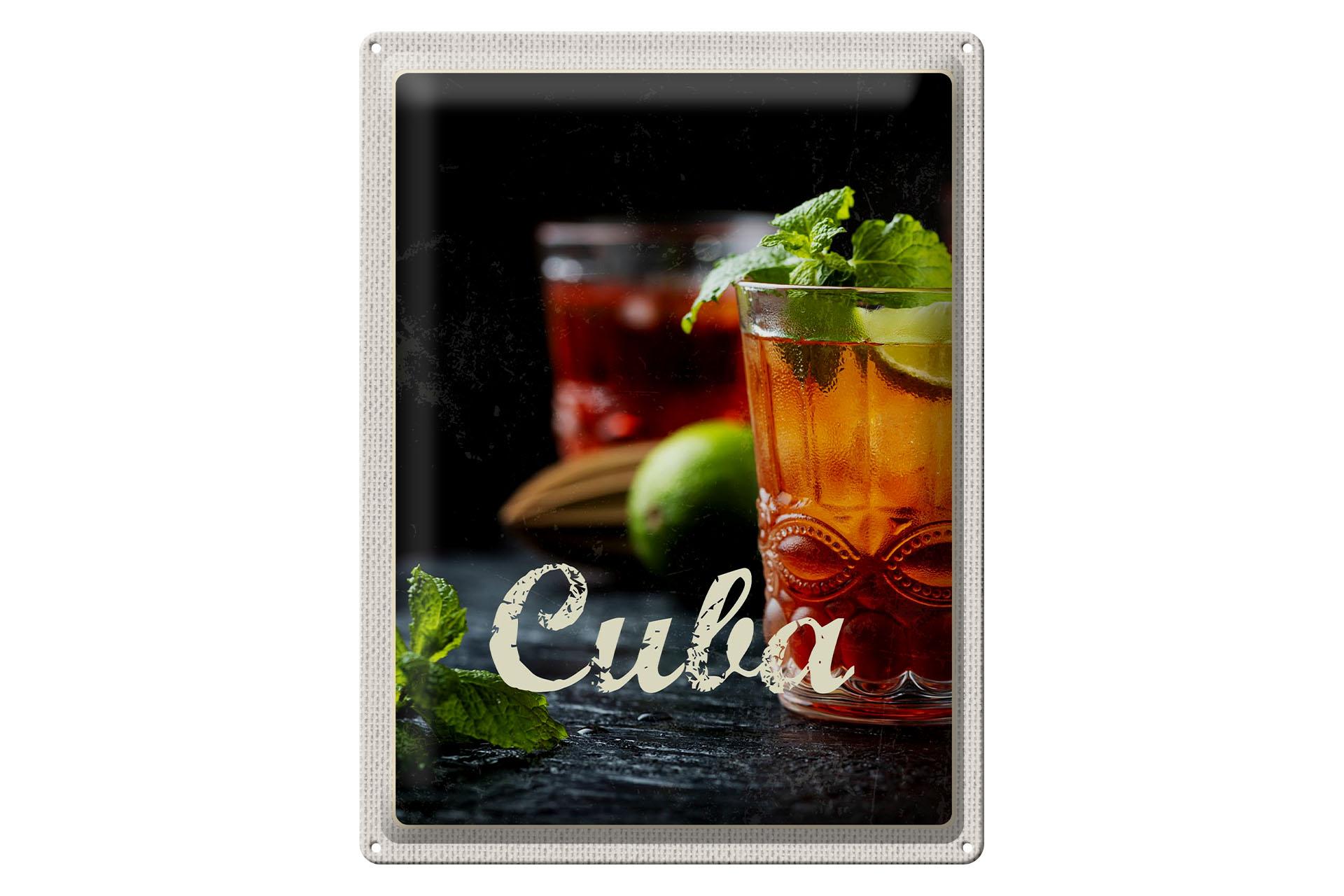 Blechschild Reise 30x40 cm Cuba Karibik Cocktail Limette Minze