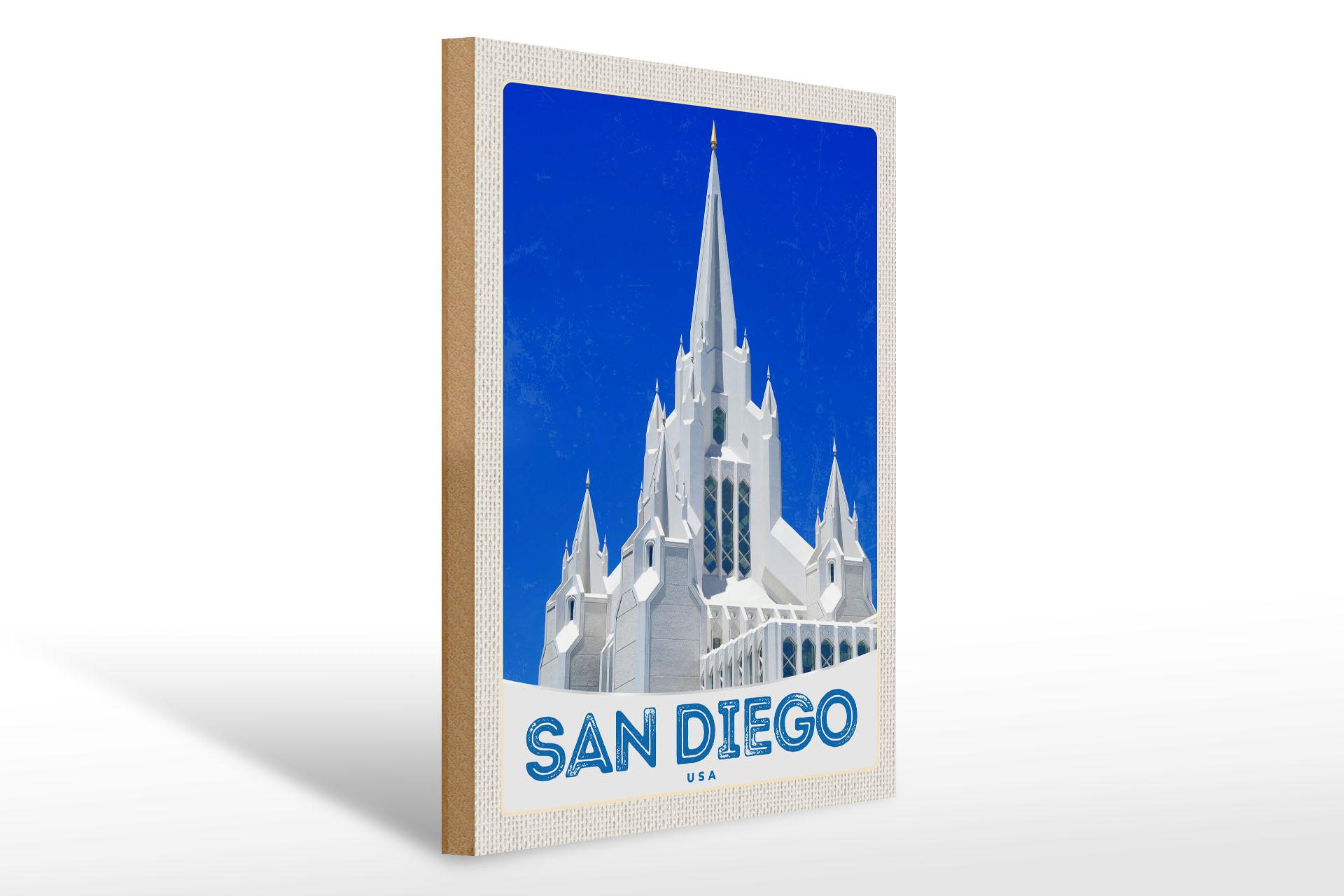 Holzschild Reise 30x40 cm San Diego USA Amerika Architektur