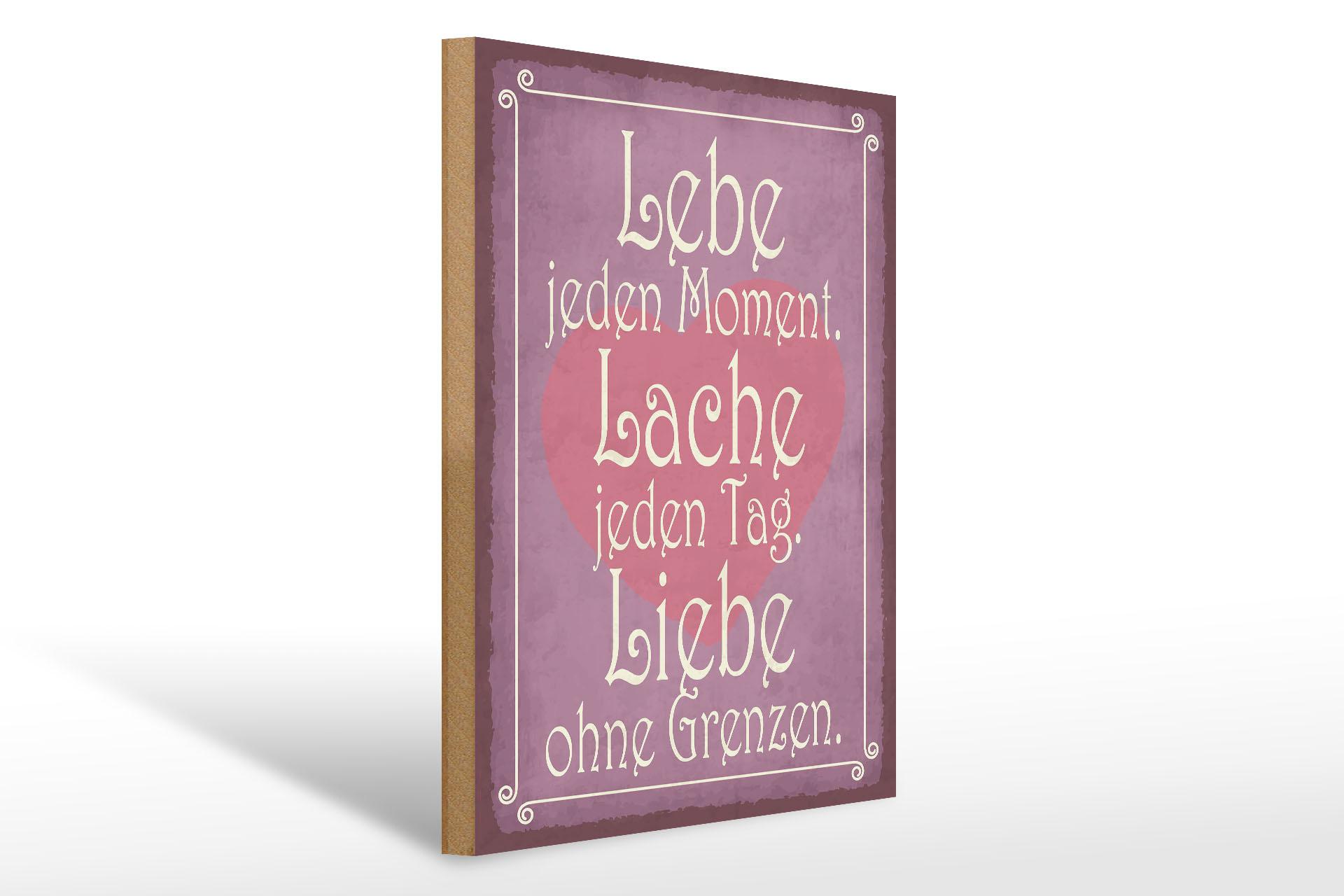 Holzschild Spruch 30x40 cm Lebe jeden Moment Lache Liebe Deko Schild wooden sign