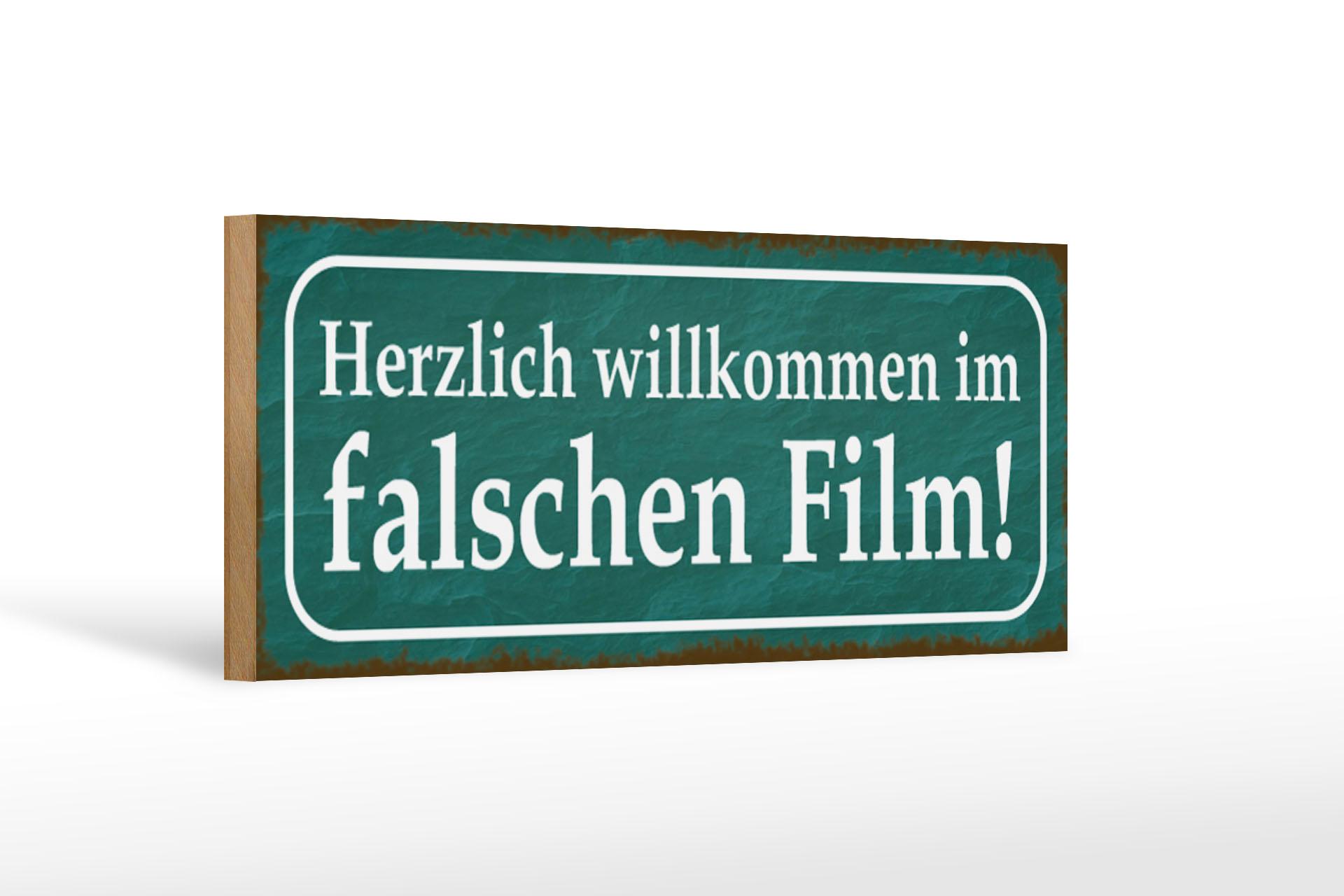 Holzschild Spruch 27x10 cm herzlich willkommen im Film Deko Schild wooden sign