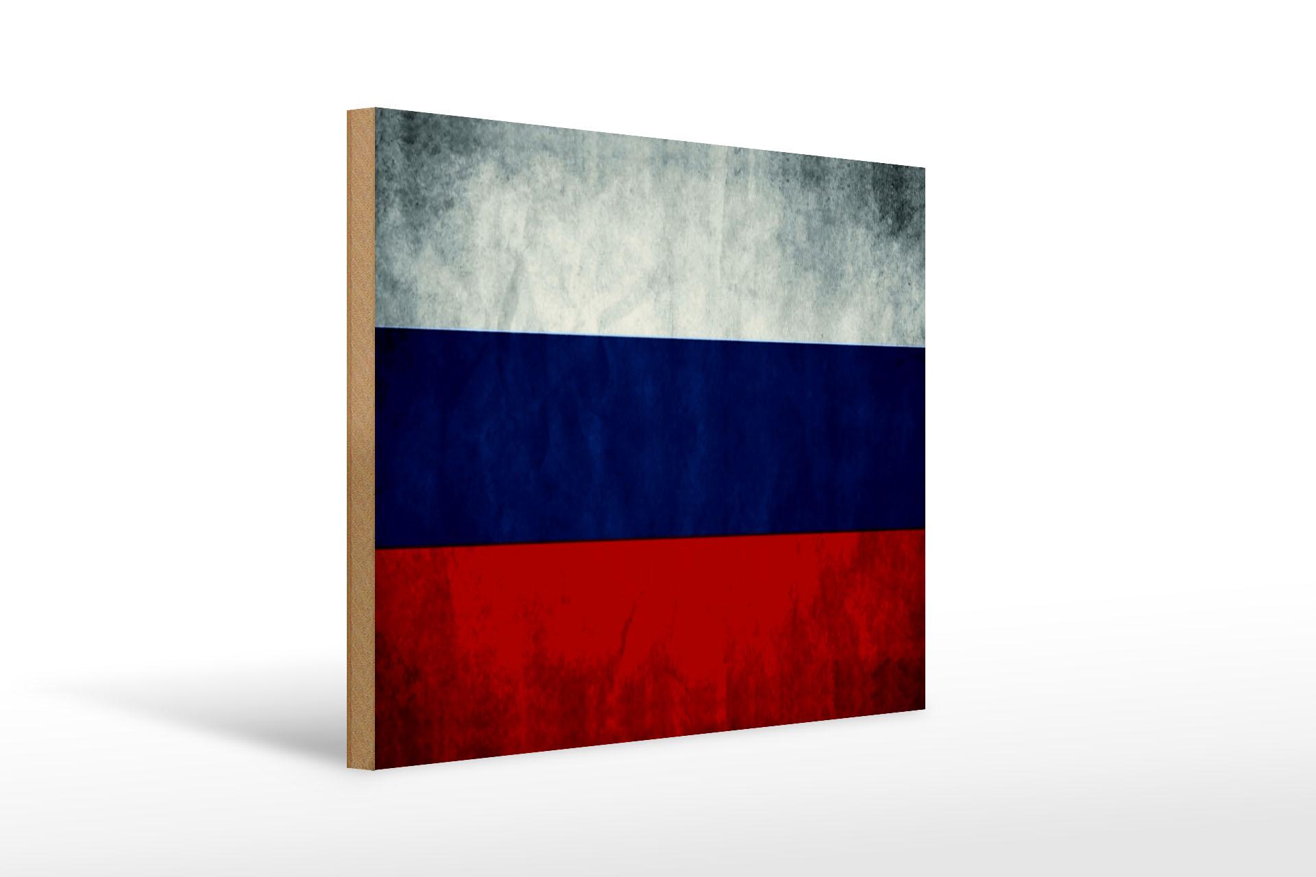 Holzschild Flagge 40x30 cm Russland Fahne Russia Flag Deko Schild