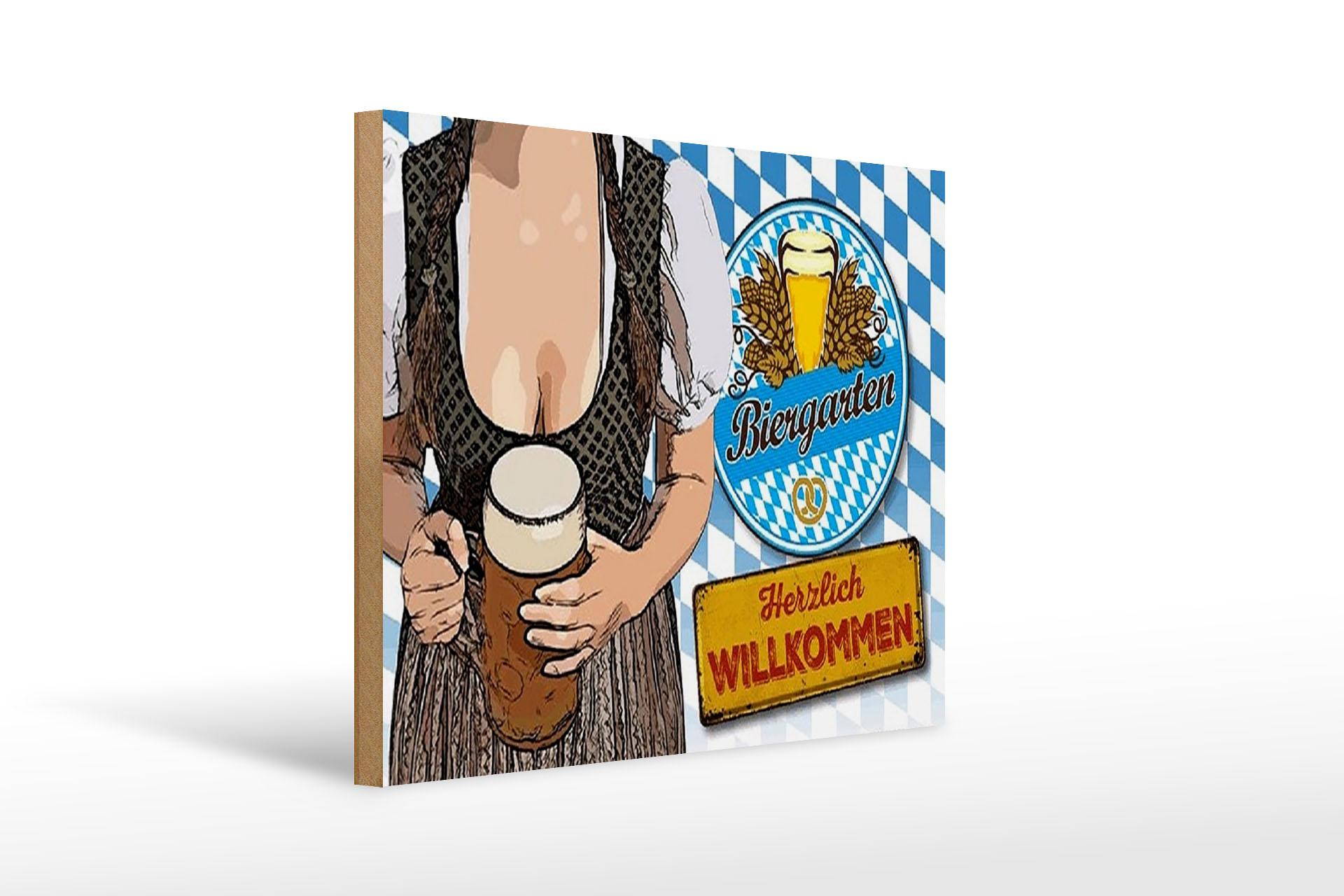 Holzschild Spruch 40x30 cm Biergarten Willkommen Bayern Deko Schild