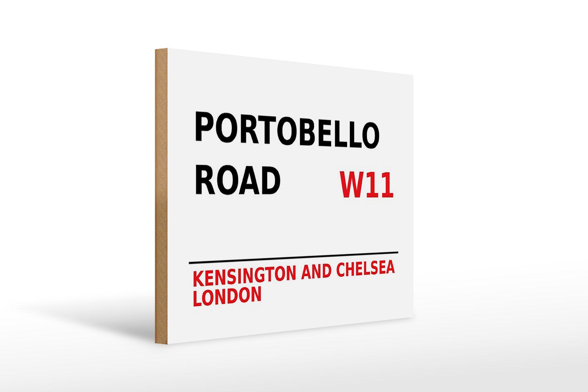 Holzschild London 40x30 cm Portobello Road W11 Kensington Deko Schild
