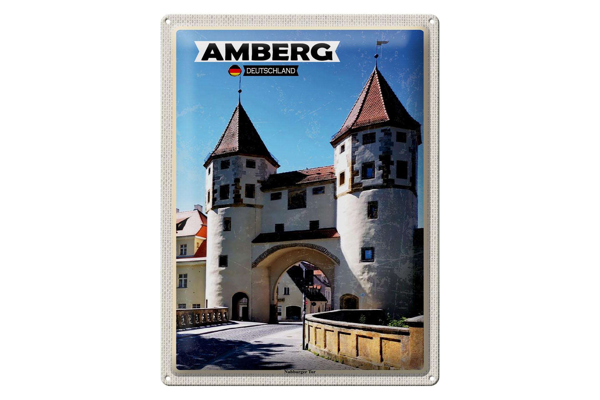Blechschild Städte Amberg Nabburger Tor Mittelalter 30x40 cm Schild
