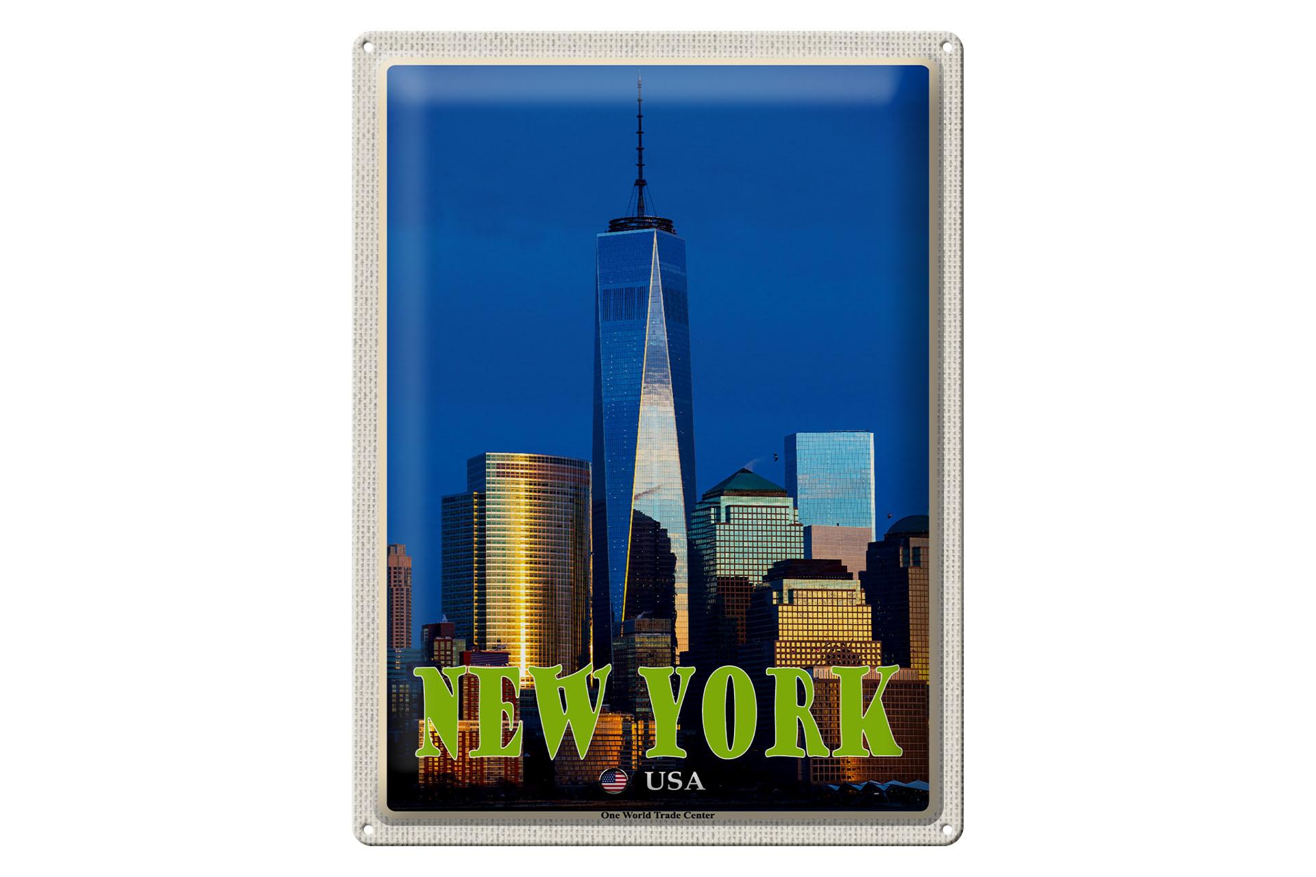 Blechschild Reise 30x40 cm New York USA One World Trade Center Deko
