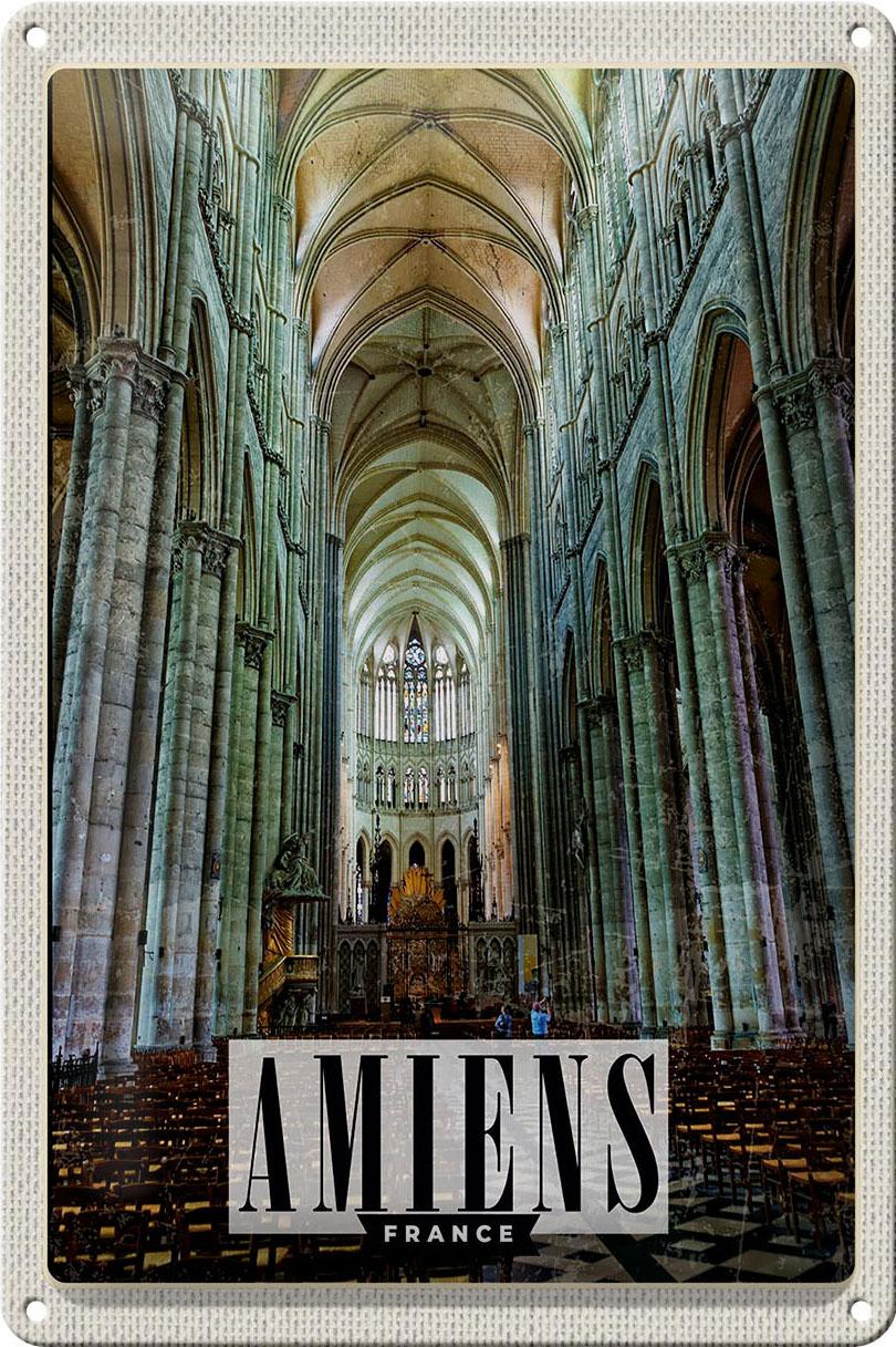 Blechschild Reise 20x30 cm Amiens France Kathedrale Geschenk Schild tin sign