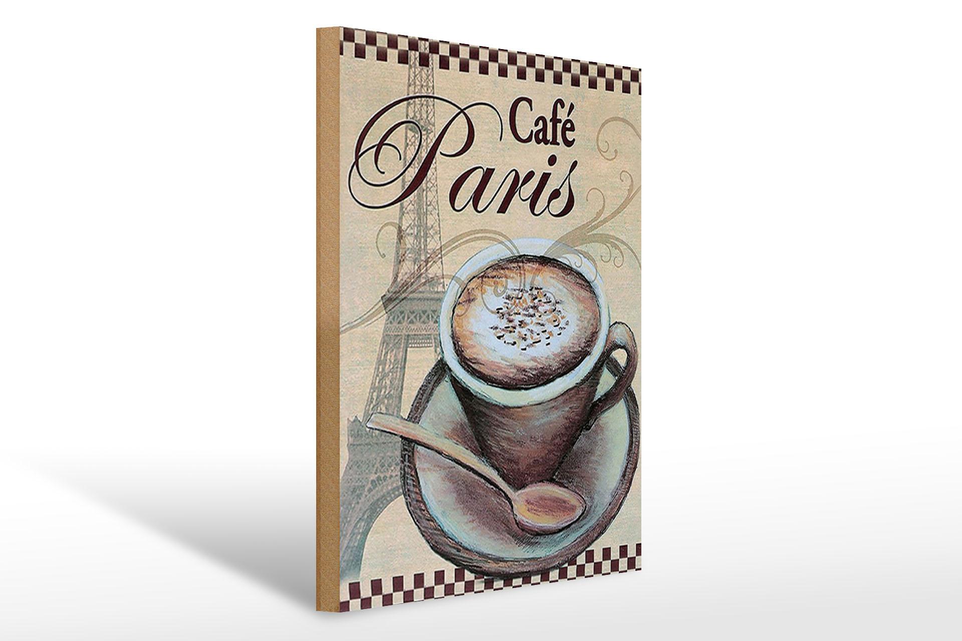 Holzschild Paris 30x40 cm Eiffelturm Kaffee Tasse Cafe Deko Schild