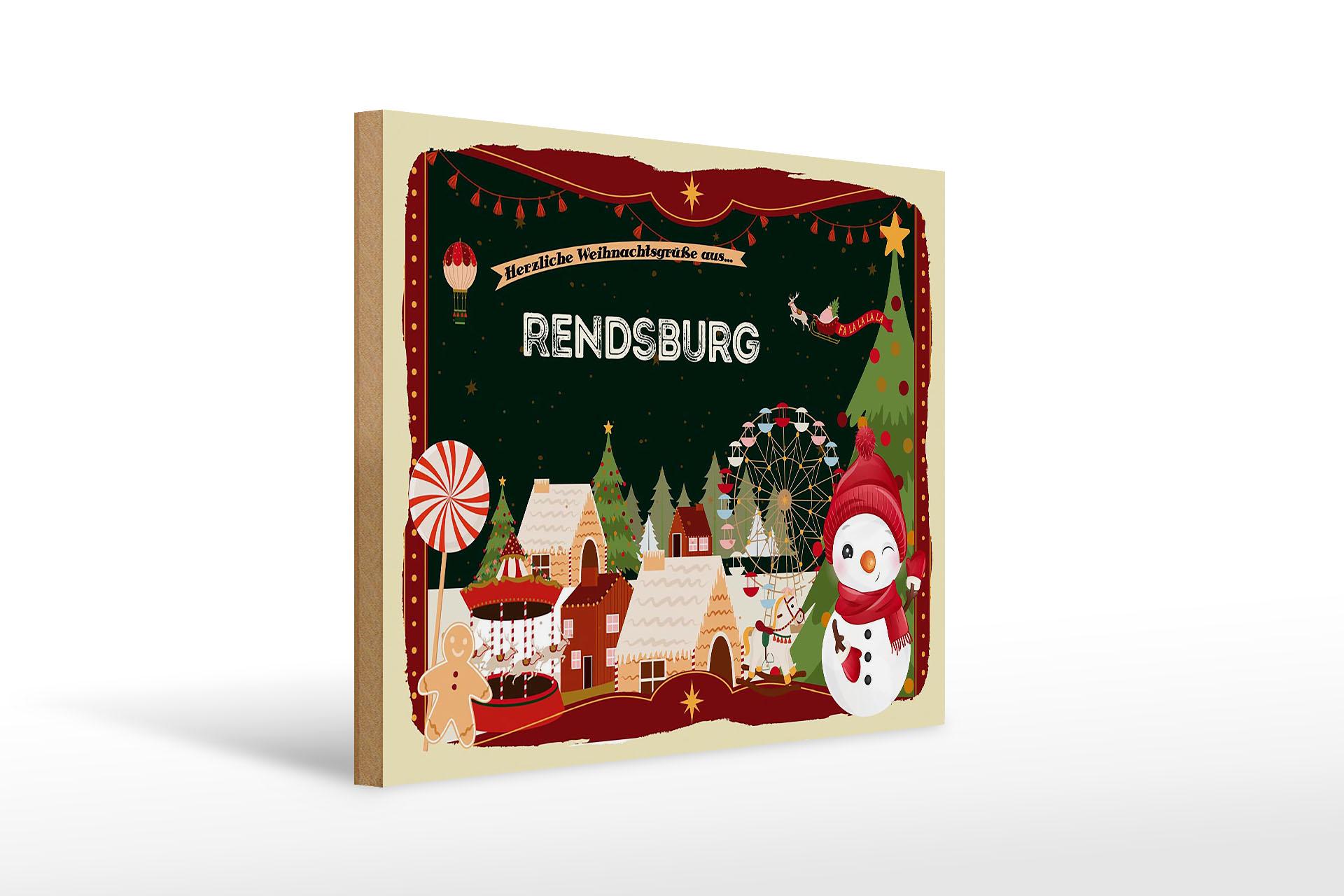 Holzschild Weihnachten Grüße RENDSBURG Geschenk Deko Schild  40x30 cm