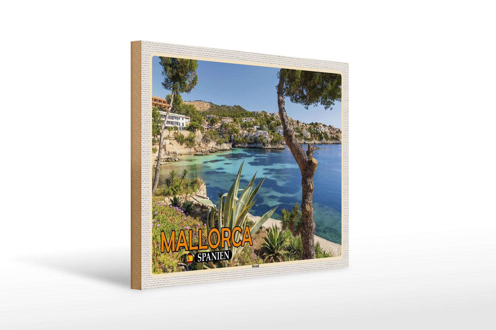Holzschild Reise 40x30 cm Mallorca Spanien Strand Meer Urlaub Stadt