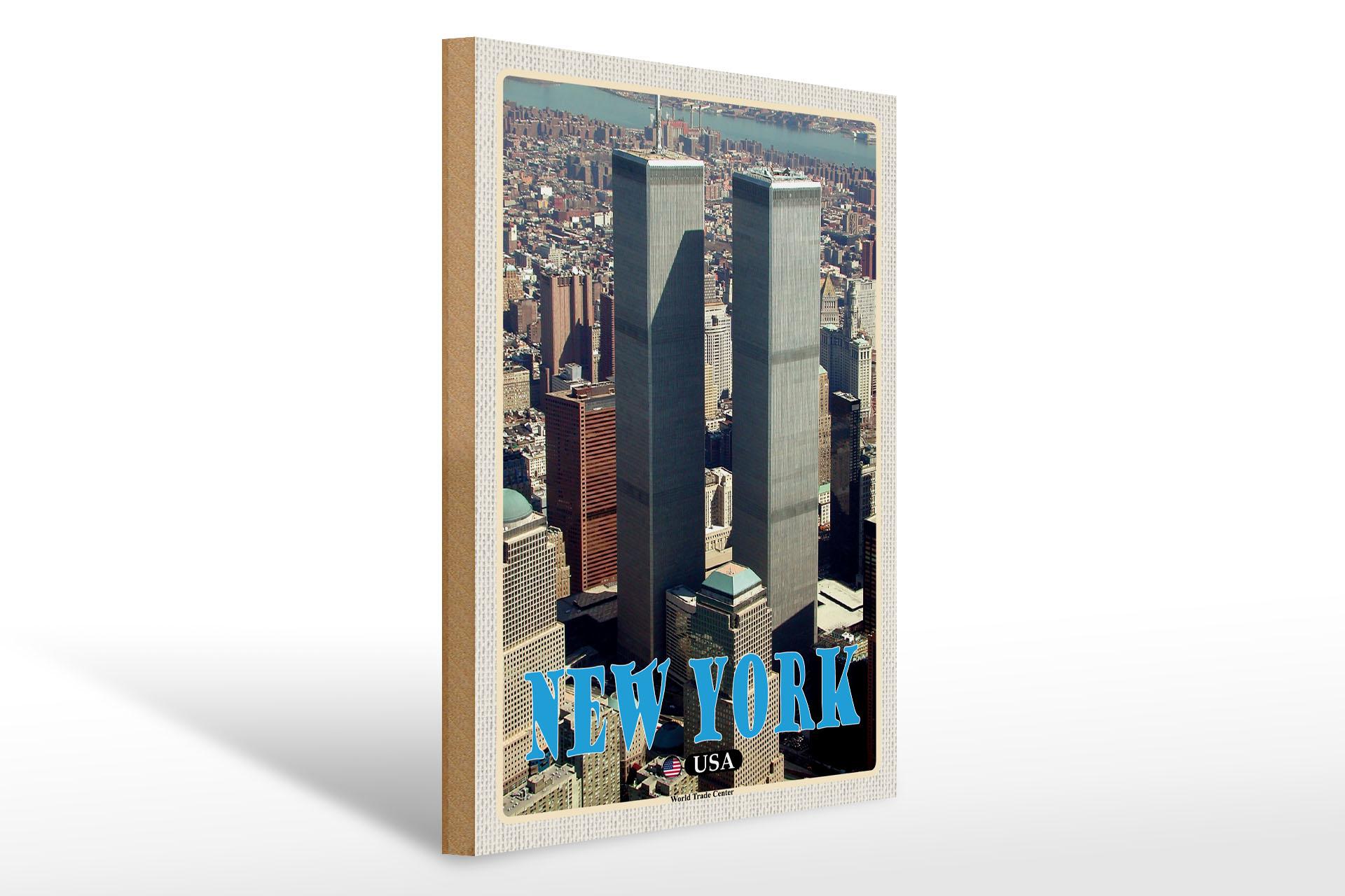 Holzschild Reise 30x40 cm New York USA World Trade Center Schild