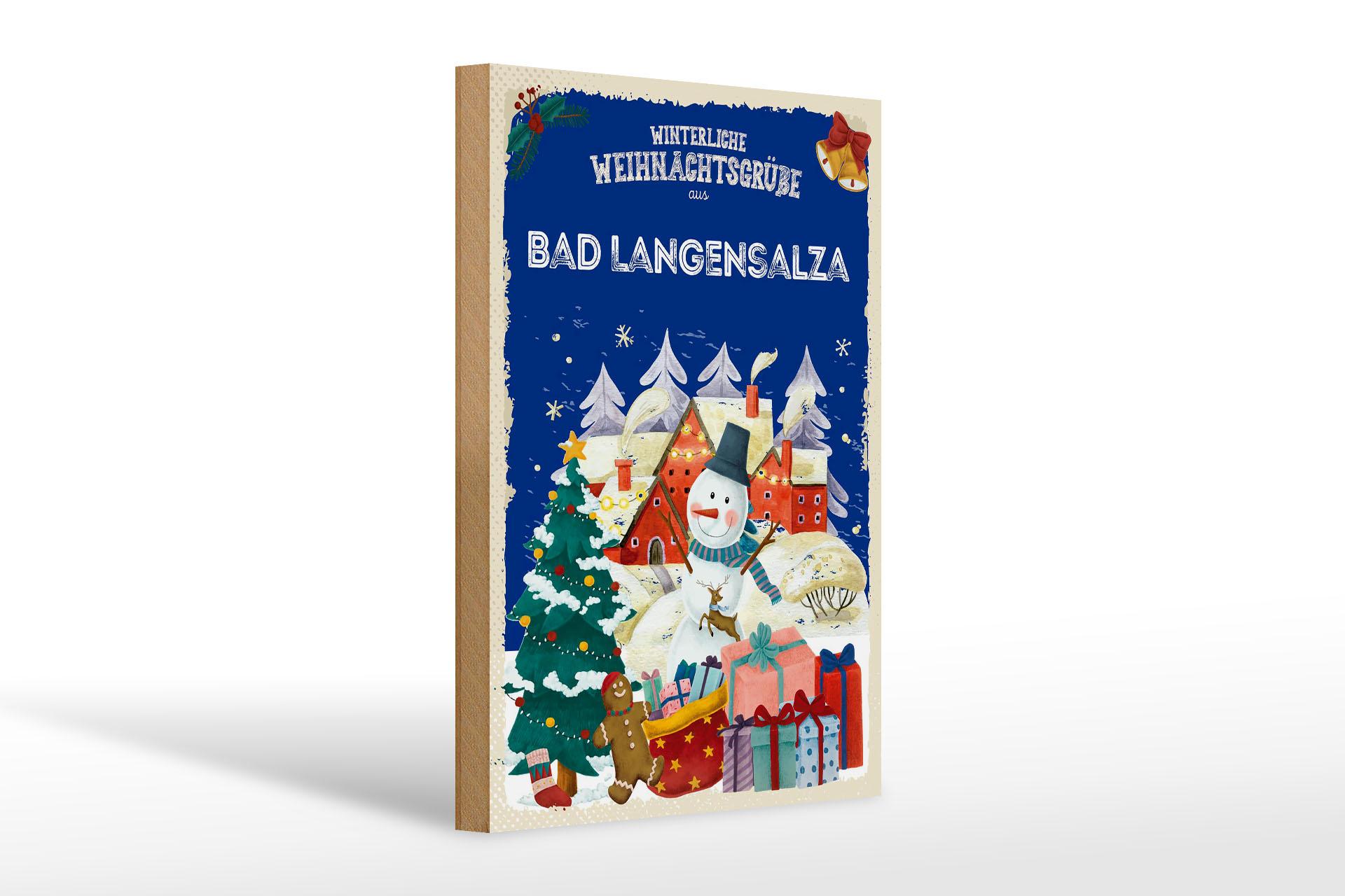 Holzschild Weihnachtsgrüße aus BAD LANGENSALZA Geschenk 20x30 cm