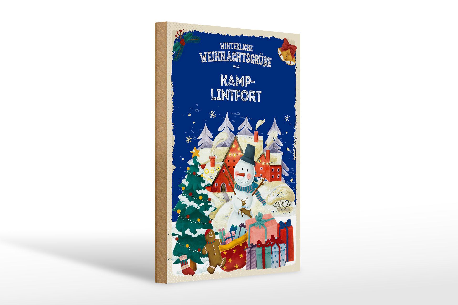 Holzschild Weihnachtsgrüße aus KAMP-LINTFORT Geschenk Deko 20x30 cm