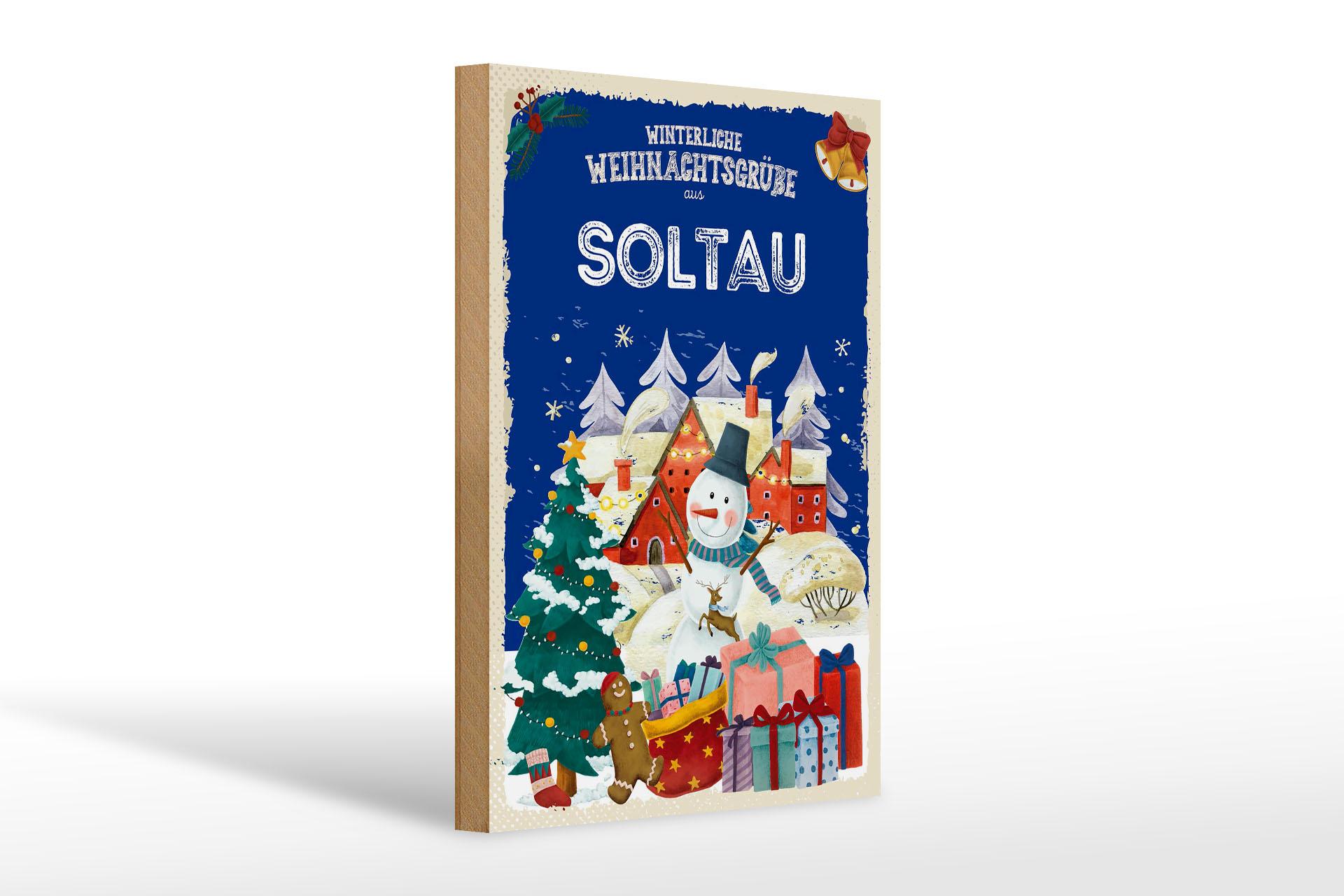 Holzschild Weihnachtsgrüße aus SOLTAU Geschenk Deko Schild 20x30 cm