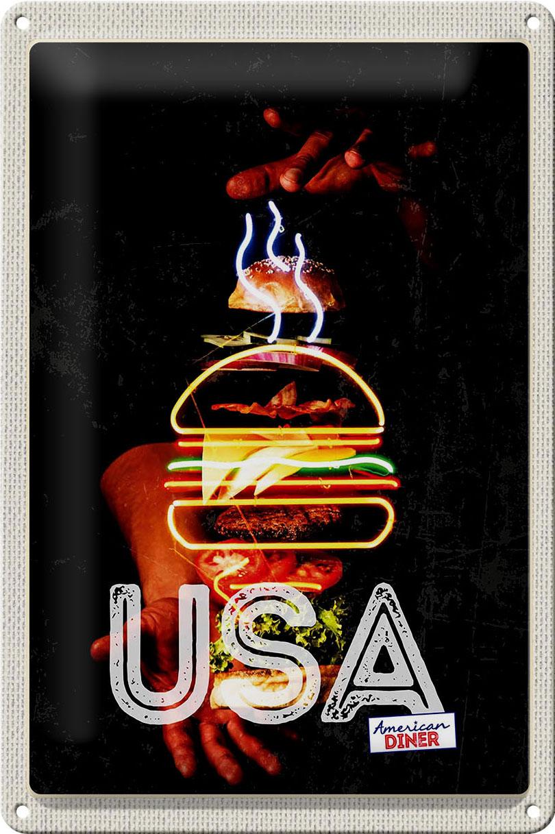 Blechschild Reise 20x30 cm Amerika USA American Bürger Gerichte Schild tin sign