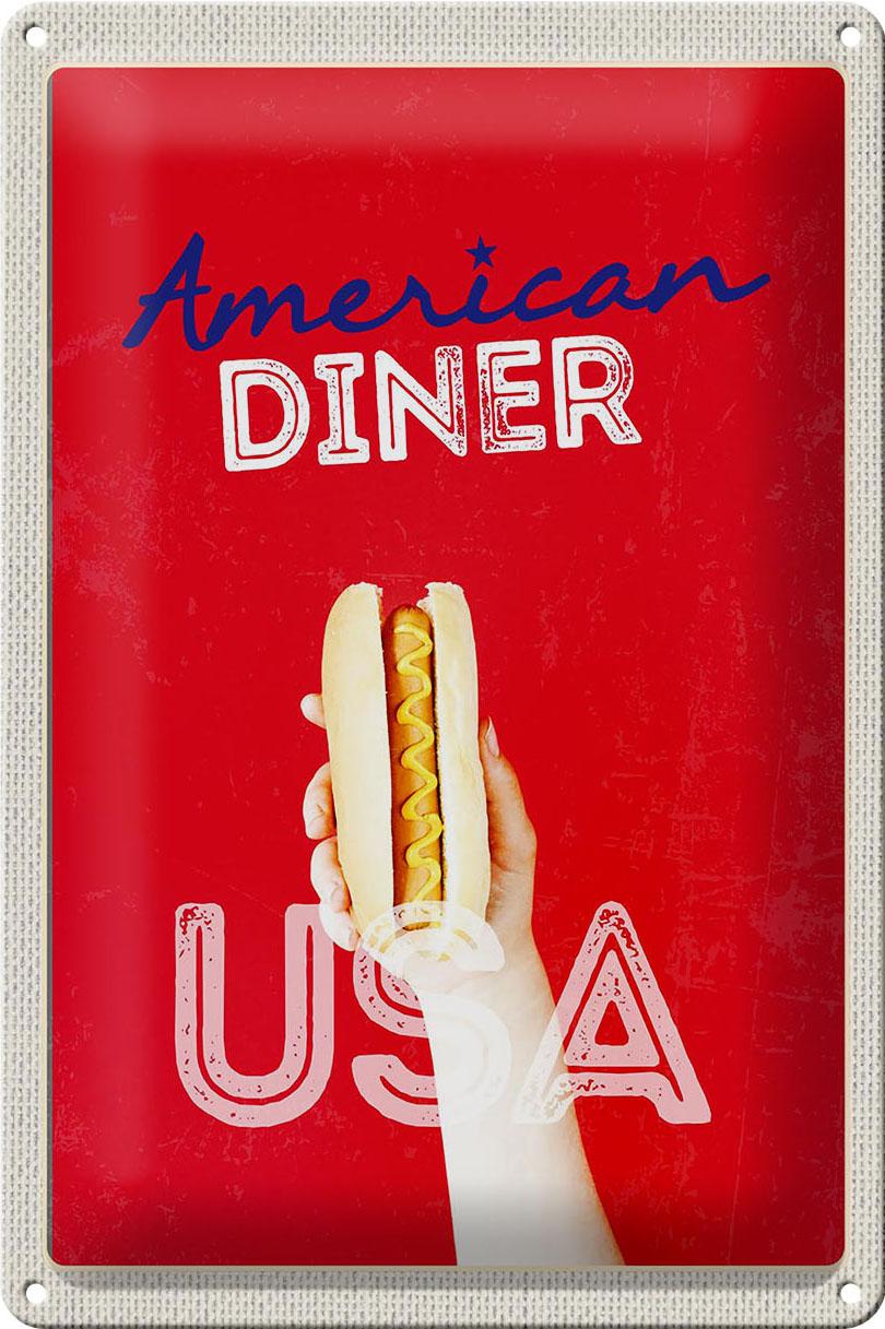 Blechschild Reise 20x30 cm Amerika USA Hot Dog Fast Food Gericht Schild tin sign