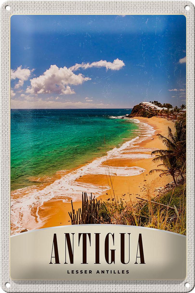 Blechschild Reise 20x30 cm Antigua Karibik Strand Meer Urlaub Schild